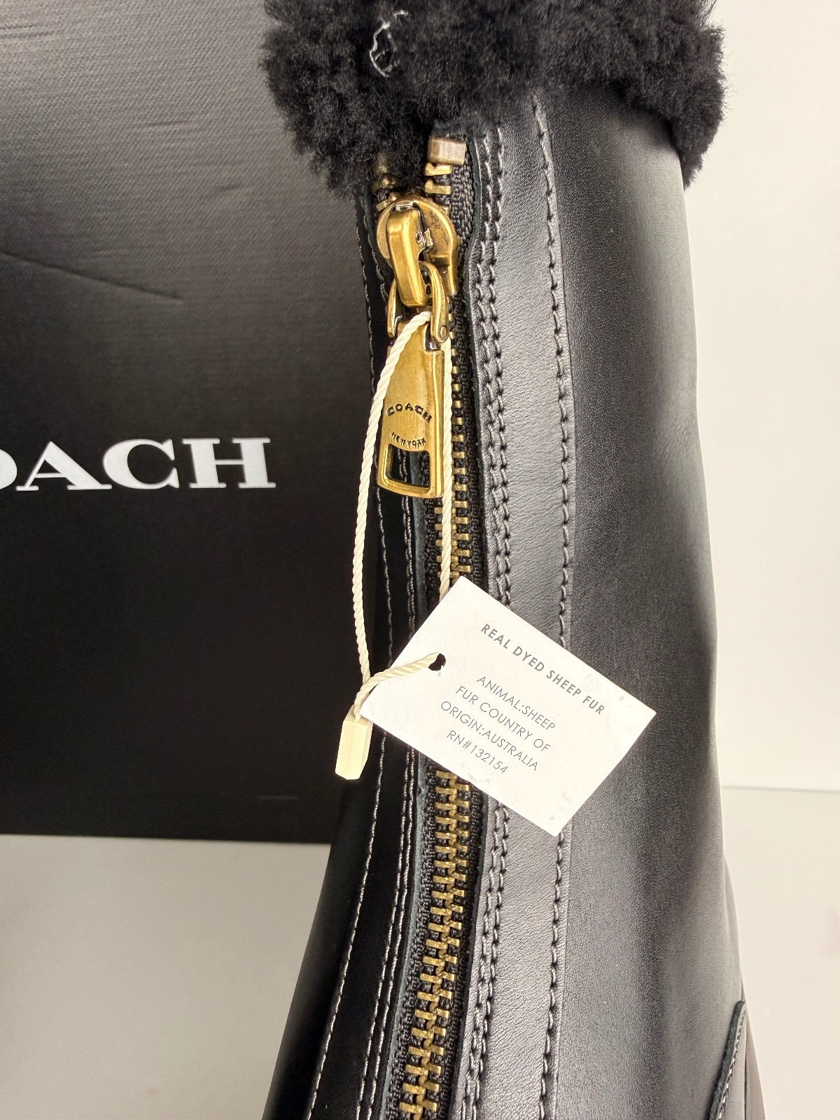 COACH Leah Genuine Shearling Trim Platform Zip Bootie Size 9 NEW WITH BOX