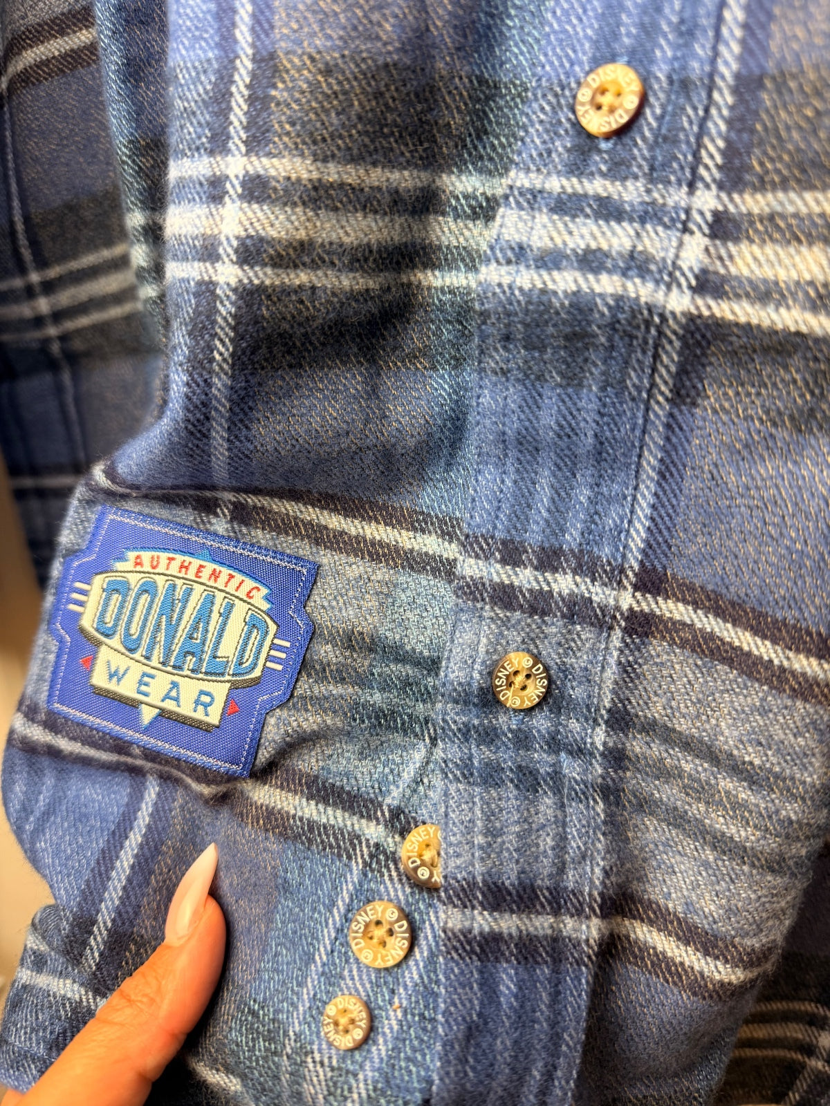 Vintage Disney Donald Duck Blue Plaid Flannel Button Down Shirt XL 100% Cotton NWOT