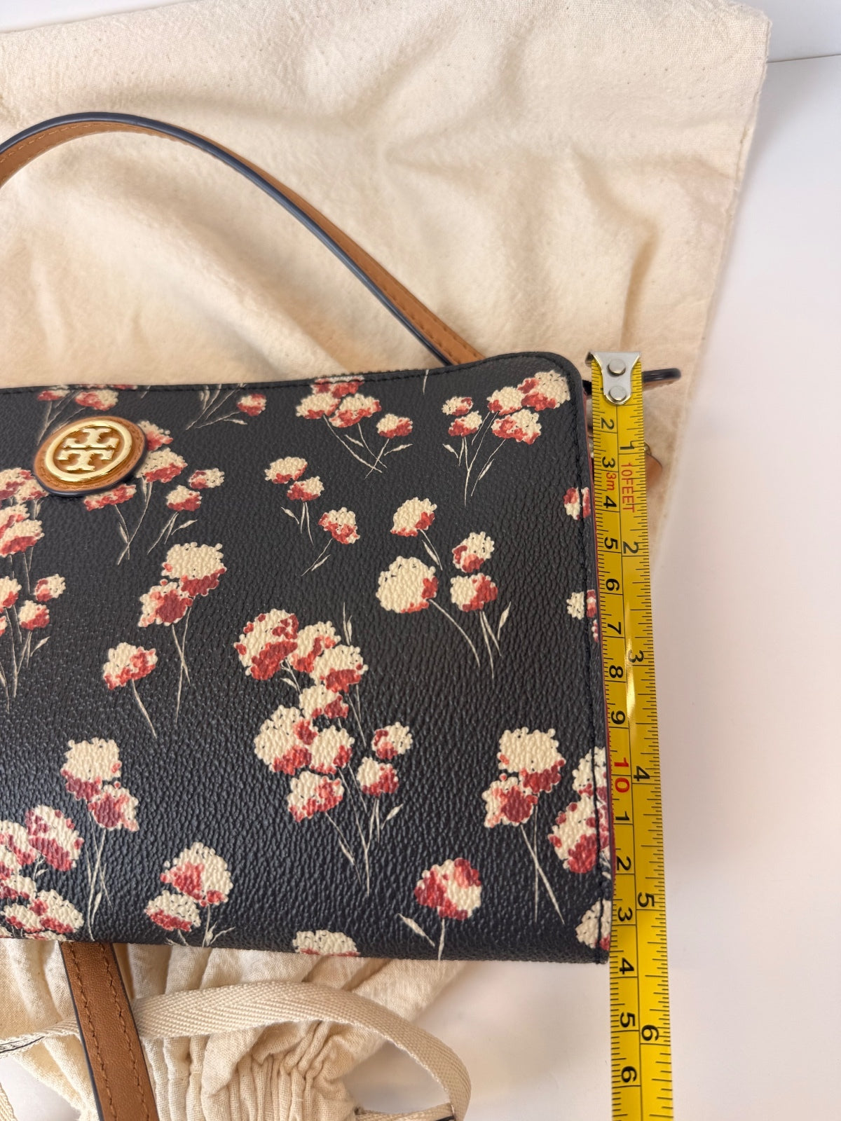 Tory Burch Kerrington Floral Crossbody Bag Black Red Gold Logo PRE-OWNED