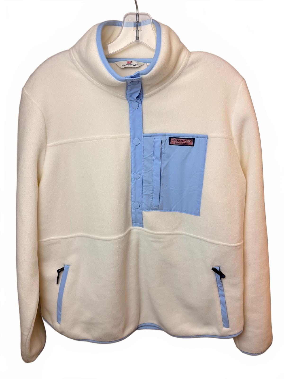 Vineyard Vines Women's Fleece Snap Pullover Jacket Ivory Blue Size L