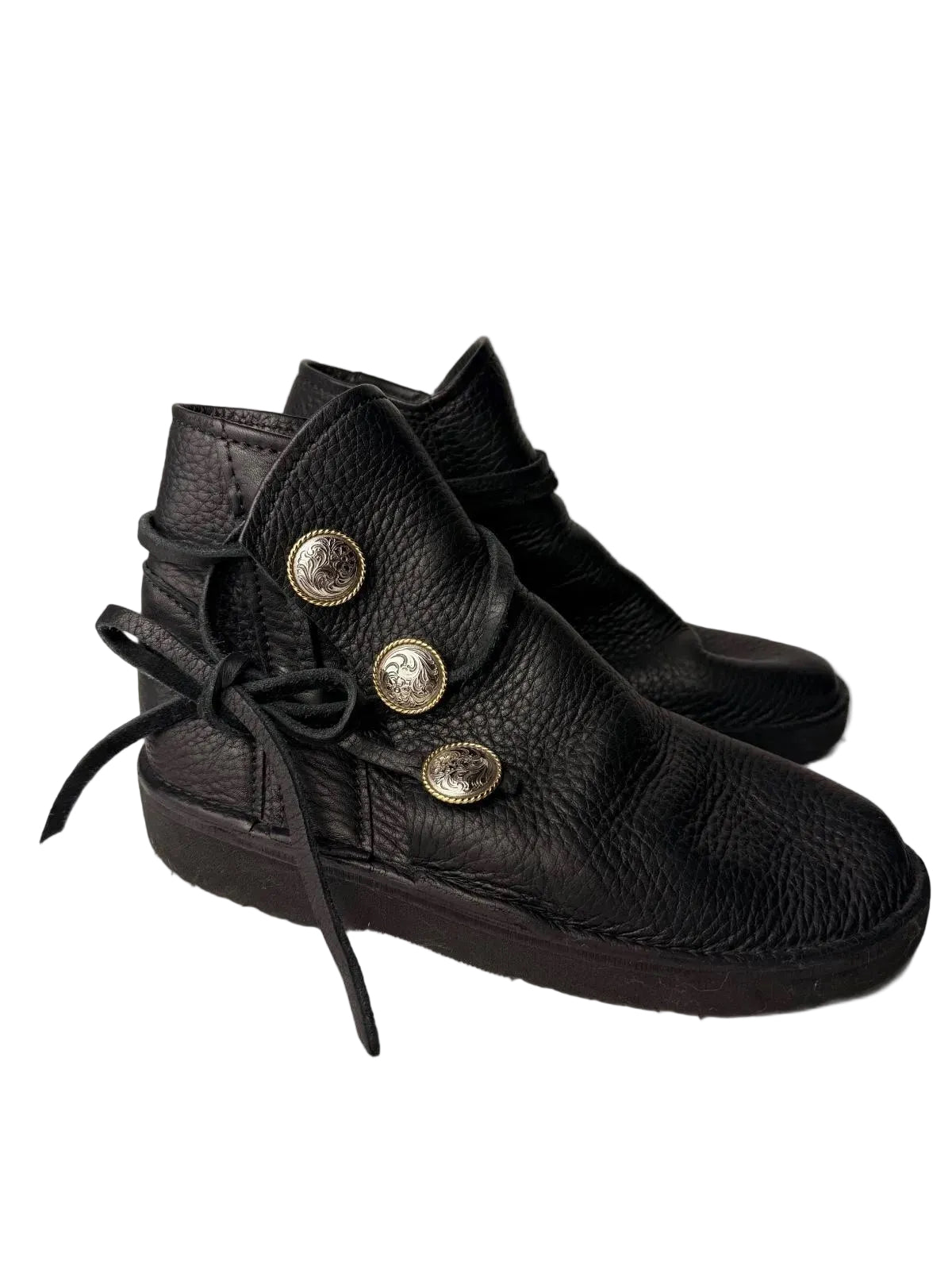 Earthwalkers Handmade Leather Moccasin Ankle Boots Black Womens 8 USA Rare