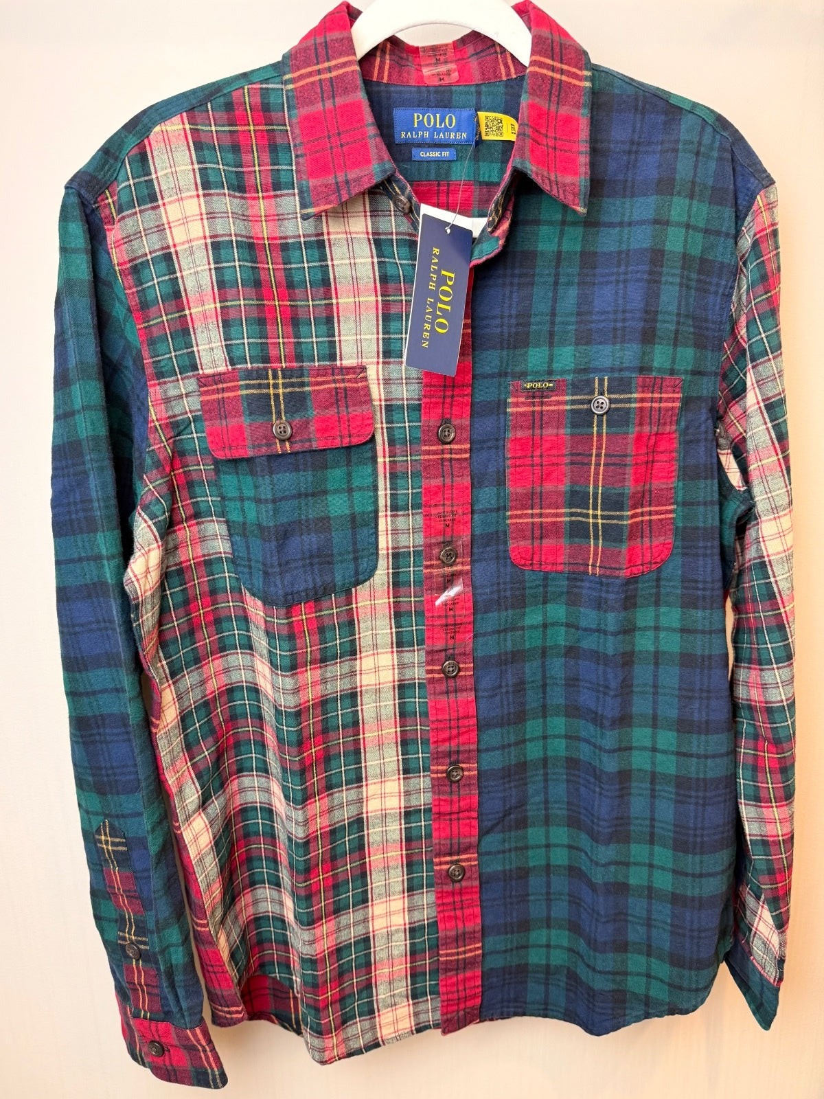 Polo Ralph Lauren Men's Plaid Brushed Oxford Fun Shirt Multicolor Patchwork M