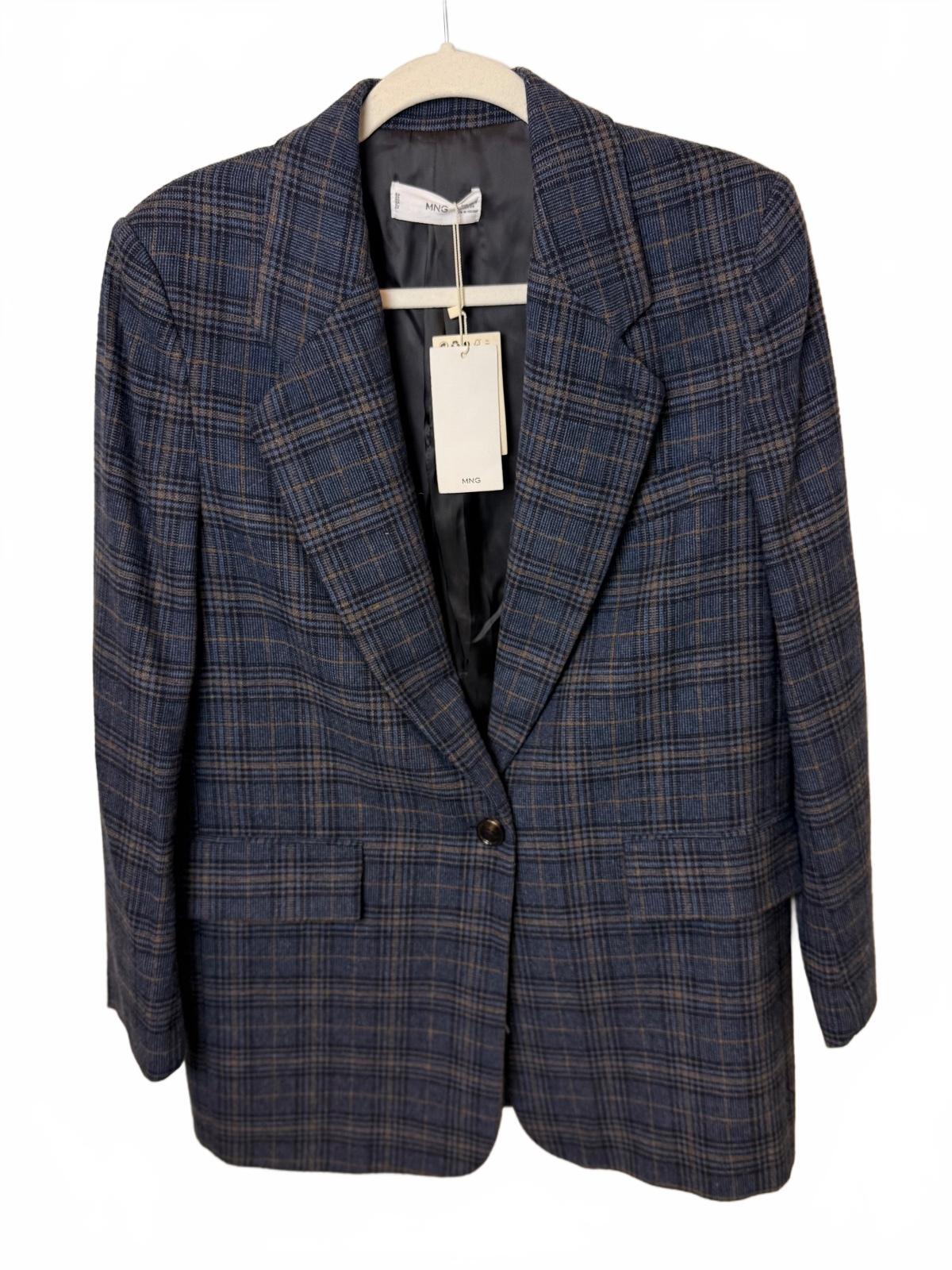 MANGO Paola Blue Plaid Wool Blend Blazer Jacket Women’s S NWT