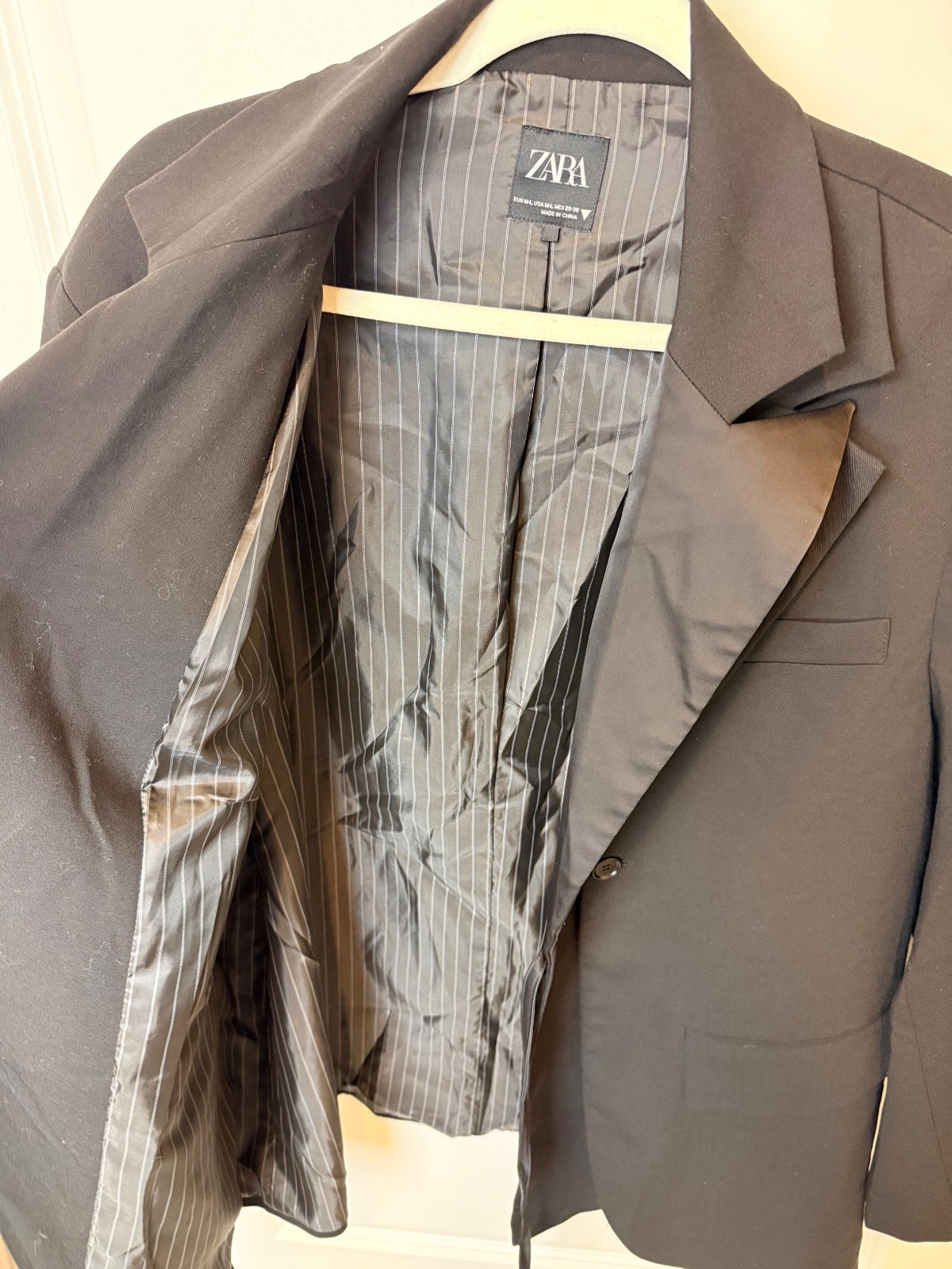 ZARA Black Label Oversized Blazer Double Lapel Tie Waist Black Size M-L PRE-OWNED EXCELLENT