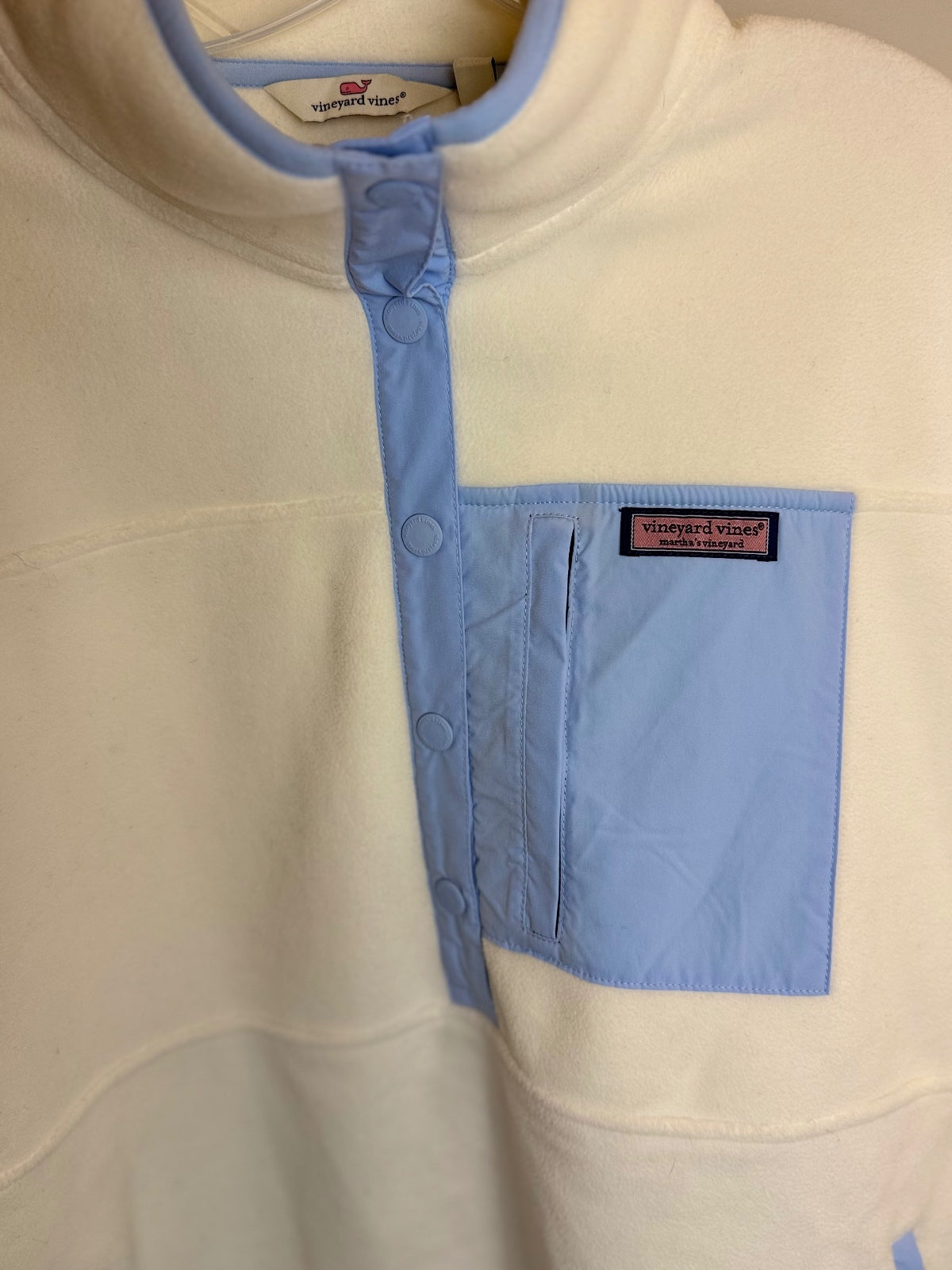 Vineyard Vines Women's Fleece Snap Pullover Jacket Ivory Blue Size L