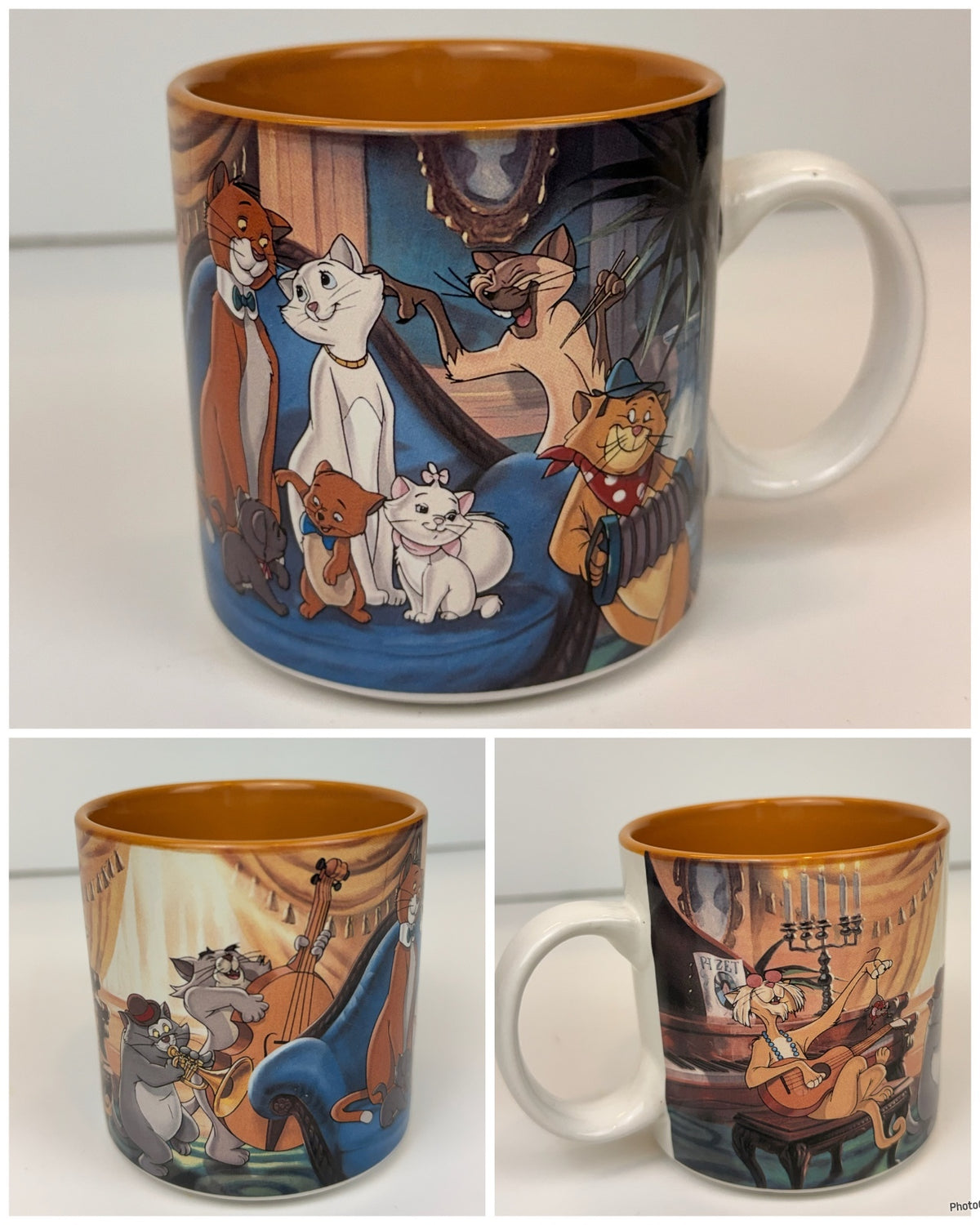 Vintage 90s Disney The Aristocats Ceramic Coffee Mug Caramel Brown Interior EXCELLENT CONDITION