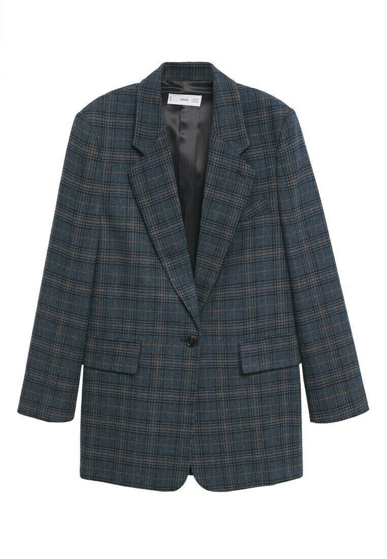 MANGO Paola Blue Plaid Wool Blend Blazer Jacket Women’s S NWT