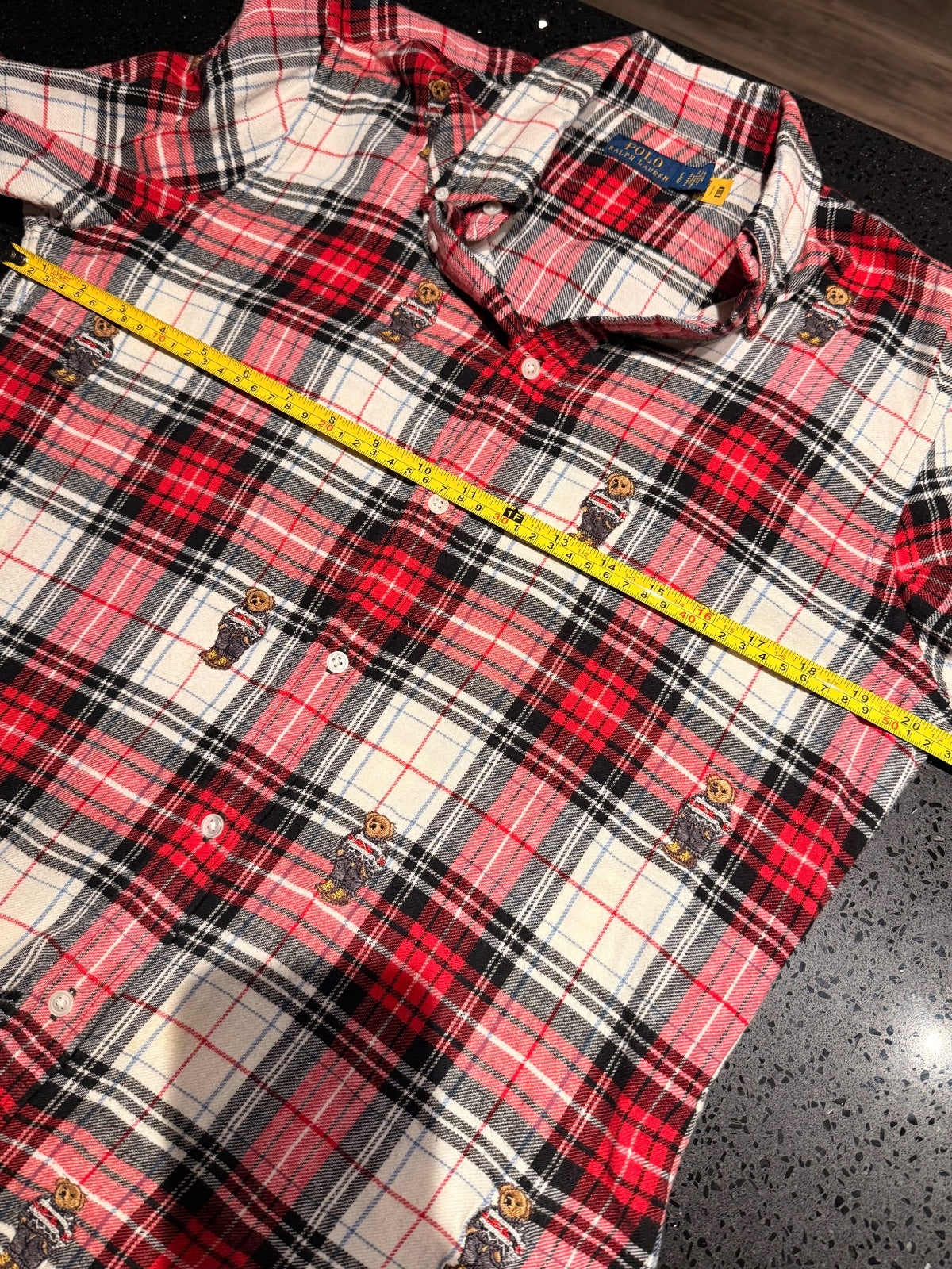 Polo Ralph Lauren All-Over Polo Bear Plaid Flannel Shirt, Size L | PRE-OWNED