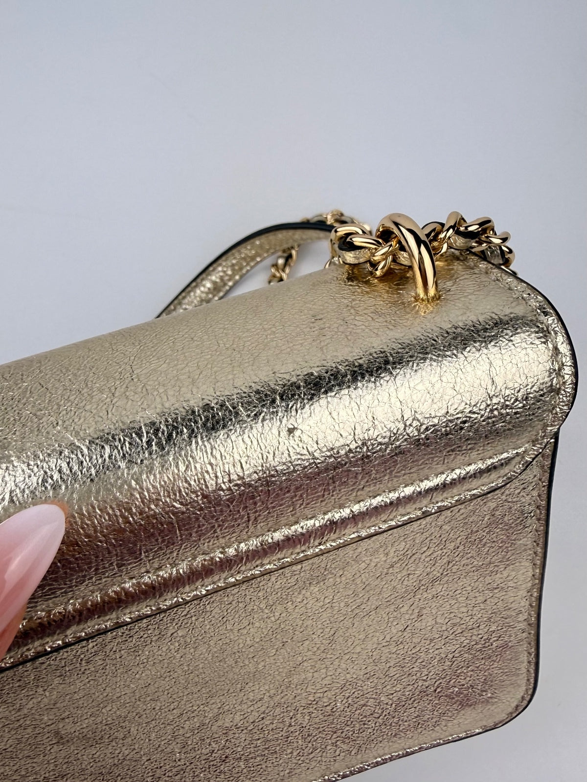Tory Burch NWT Crinkle Metallic Mini Shoulder Bag Spark Gold 35629 Storage Marks