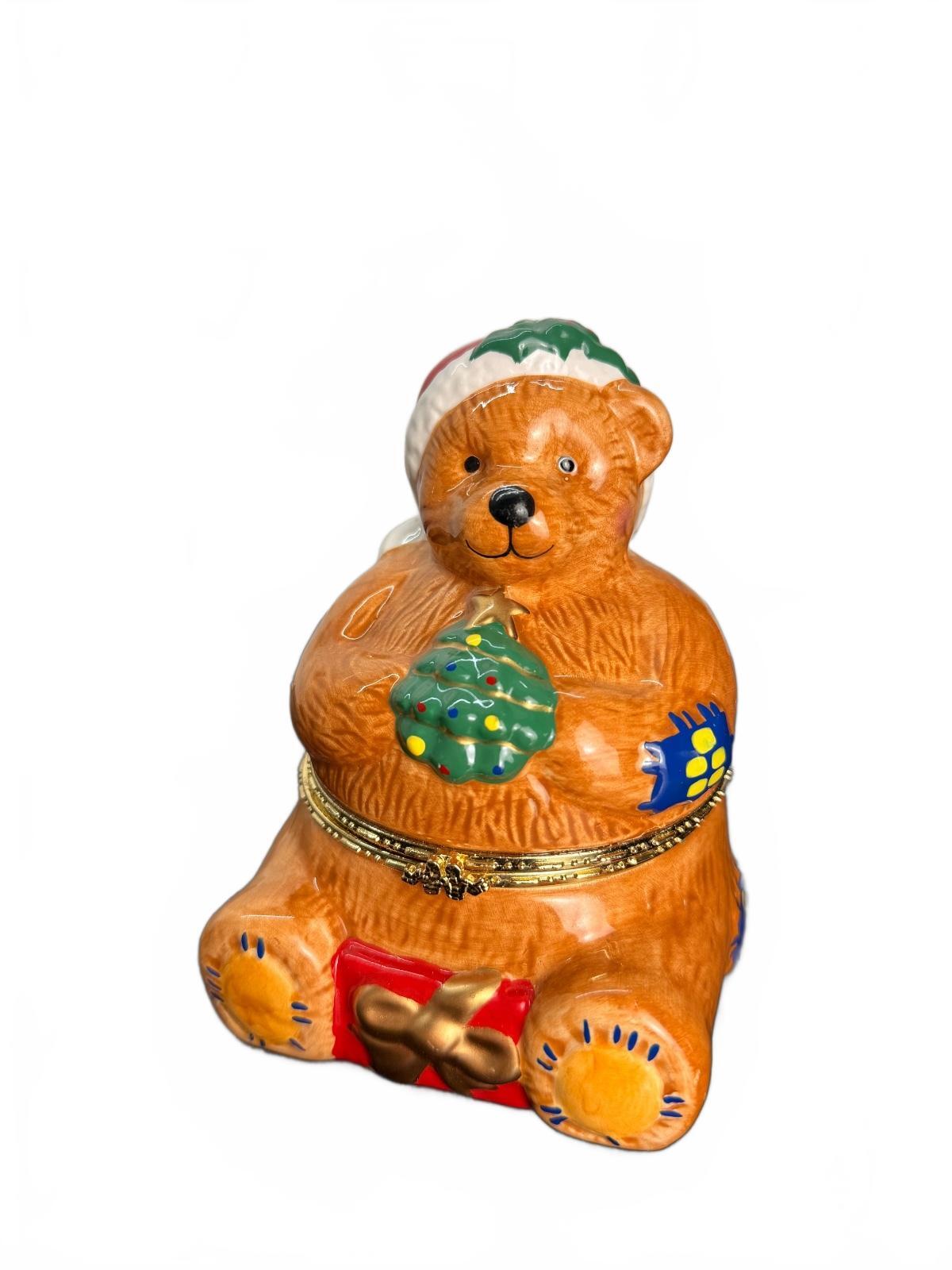 Mr. Christmas Vintage Porcelain Teddy Bear Hinged Music Box