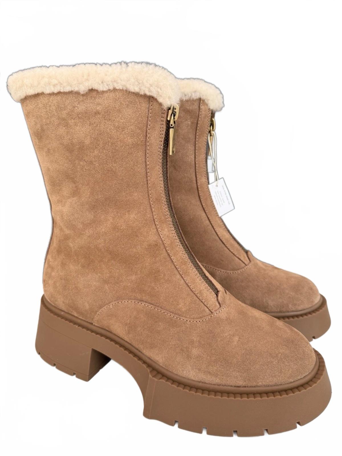 Coach Leah Platform Suede And Shearling Booties - Coconut/Natural Size 8.5