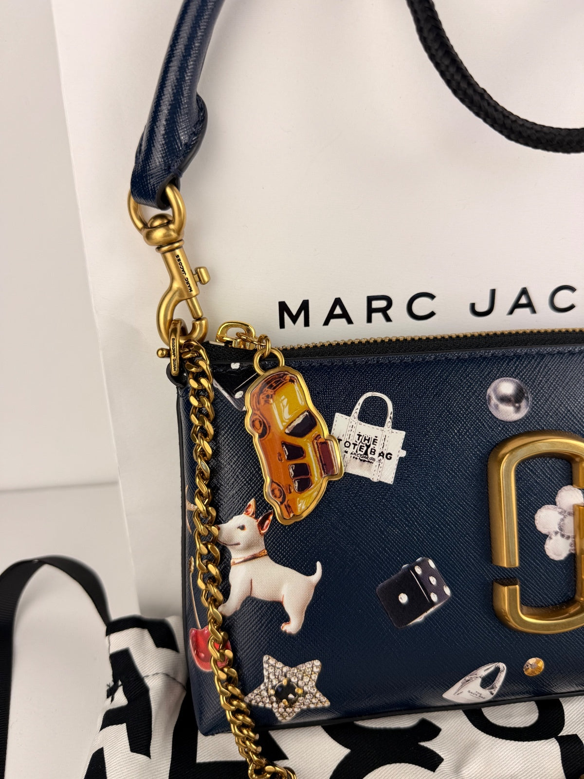 Marc Jacobs Trinket Snapshot Bag Navy Gold Chain NYC Taxi Charm