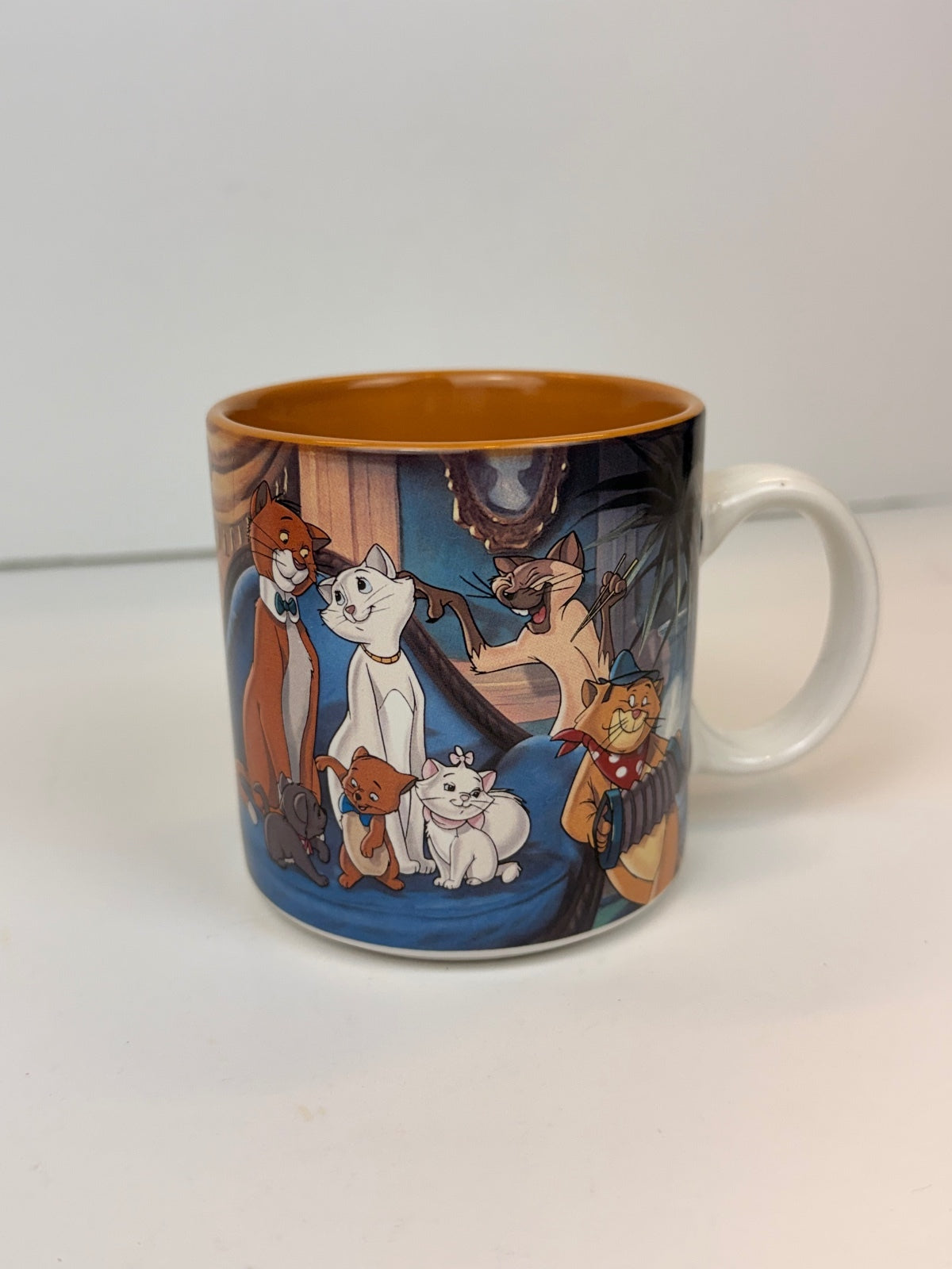 Vintage 90s Disney The Aristocats Ceramic Coffee Mug Caramel Brown Interior EXCELLENT CONDITION
