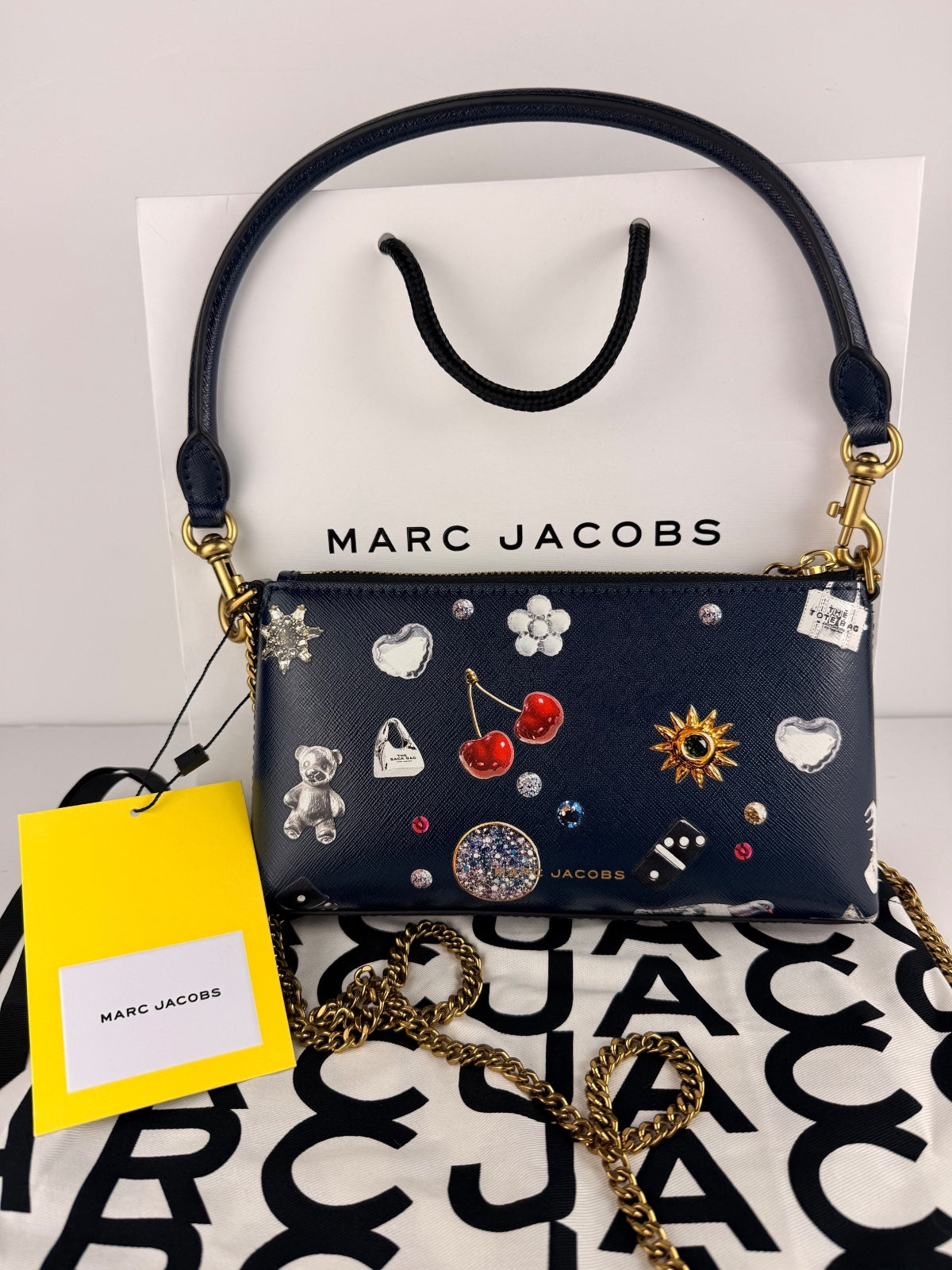 Marc Jacobs Trinket Snapshot Bag Navy Gold Chain NYC Taxi Charm