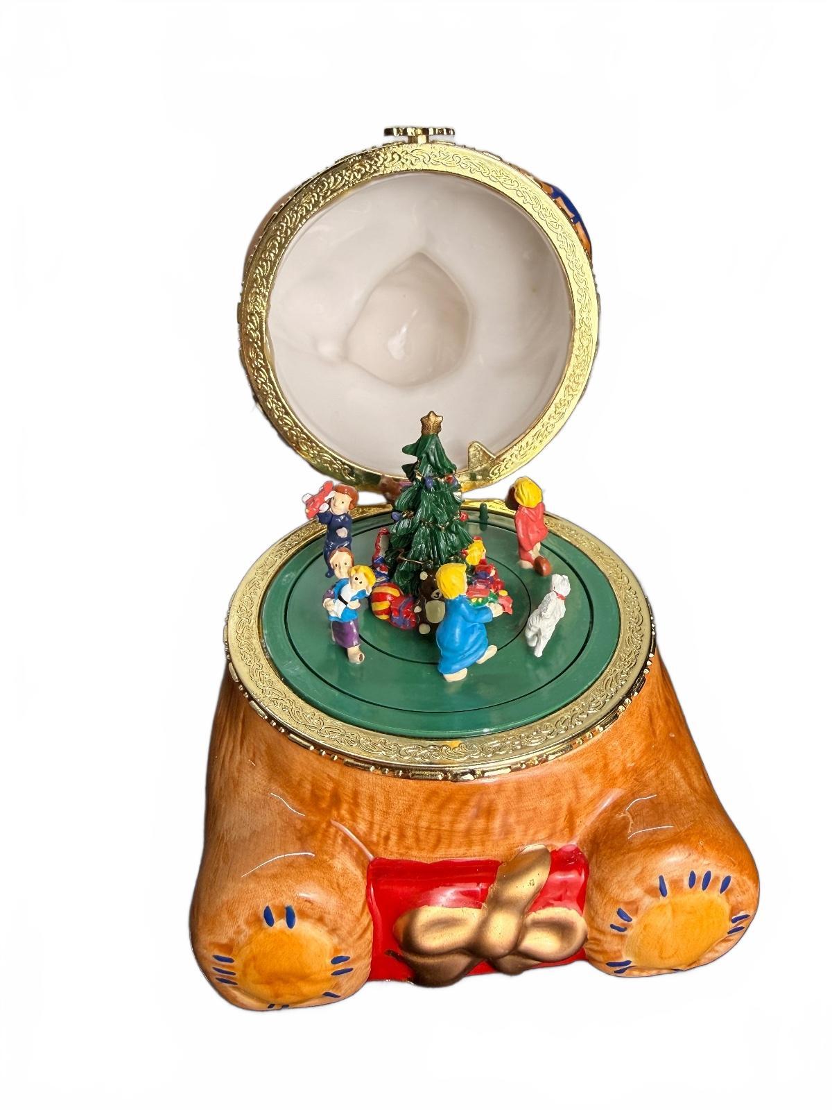 Mr. Christmas Vintage Porcelain Teddy Bear Hinged Music Box
