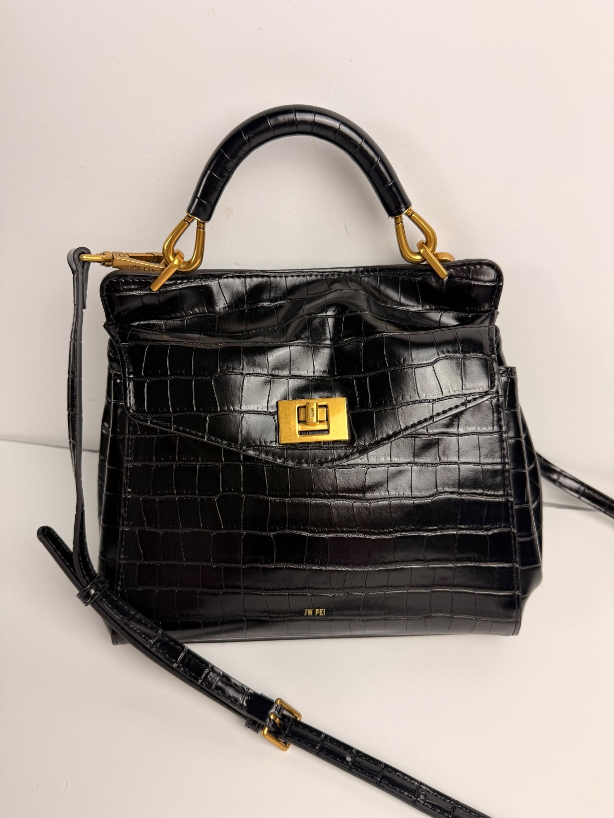 JW PEI Lucia Classic Top Handbag in Black Croc
