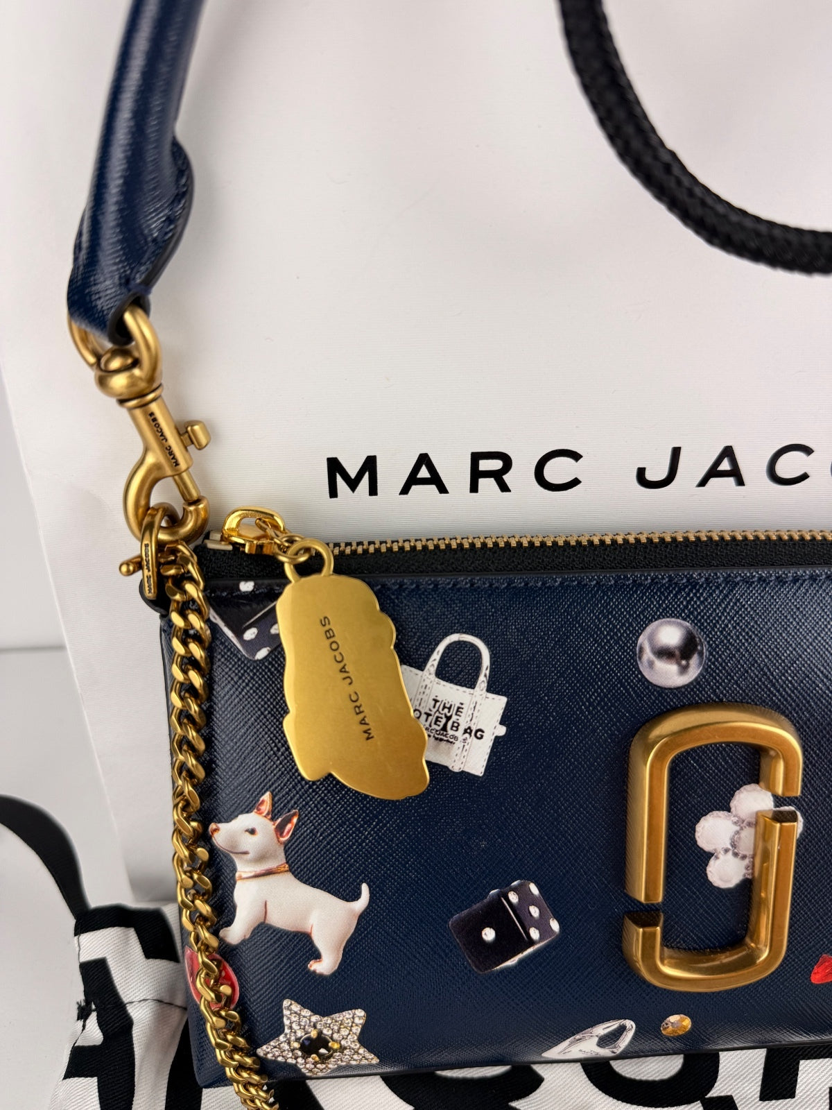 Marc Jacobs Trinket Snapshot Bag Navy Gold Chain NYC Taxi Charm