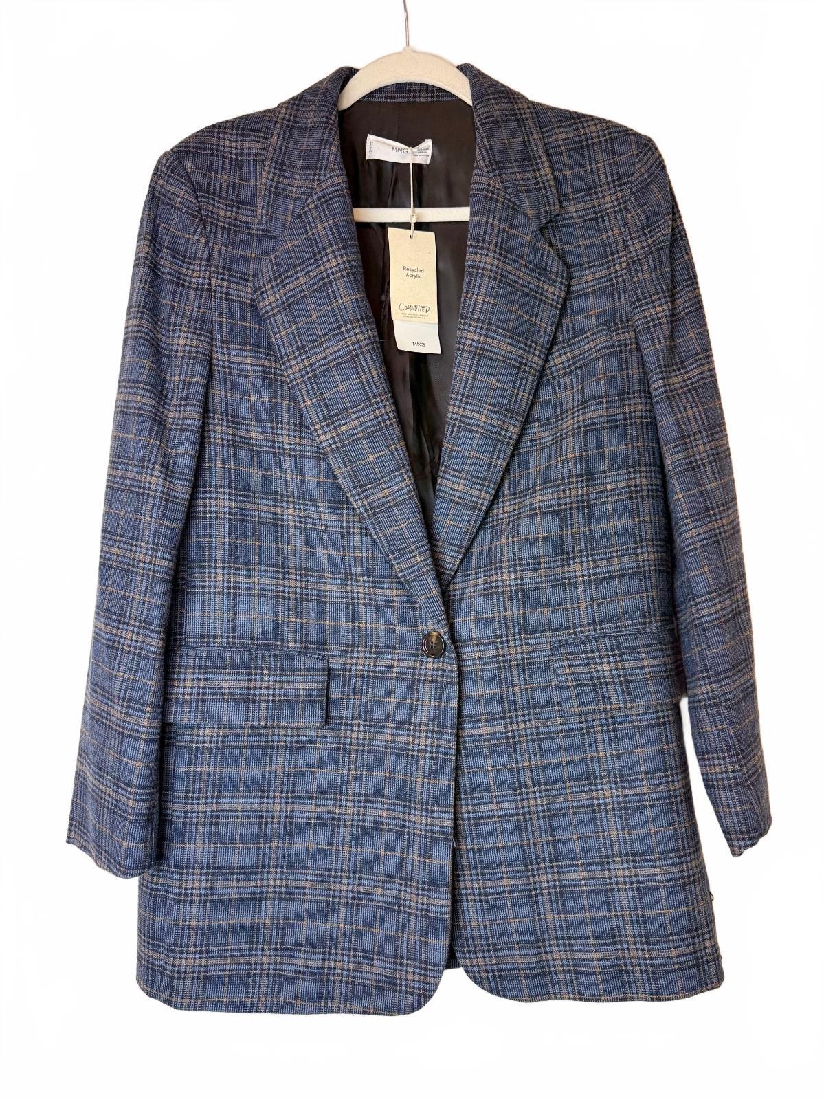 MANGO Paola Blue Plaid Wool Blend Blazer Jacket Women’s S NWT