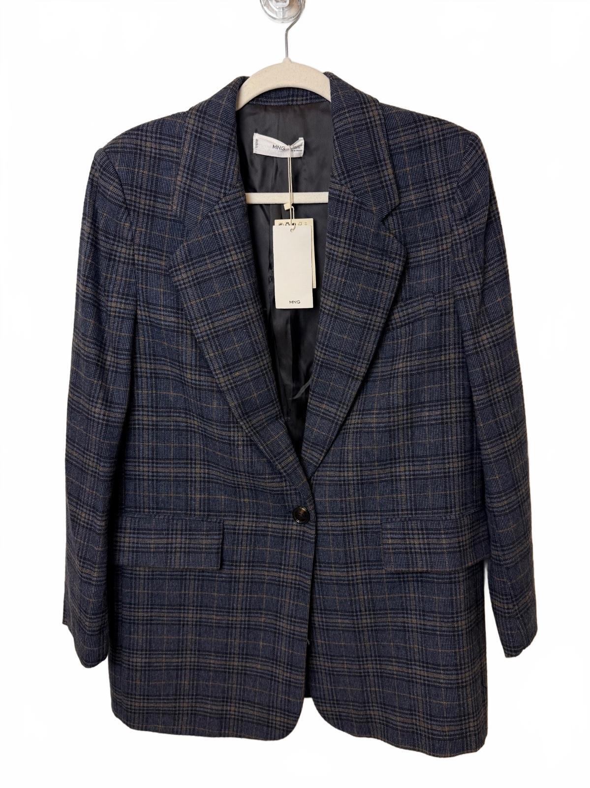 MANGO Paola Blue Plaid Wool Blend Blazer Jacket Women’s S NWT