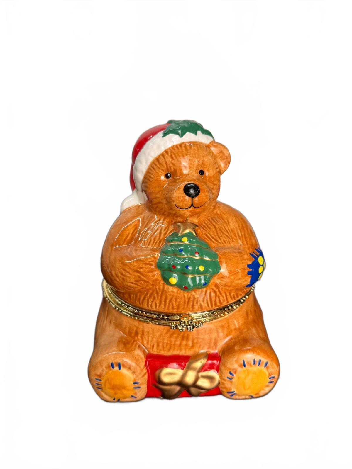 Mr. Christmas Vintage Porcelain Teddy Bear Hinged Music Box