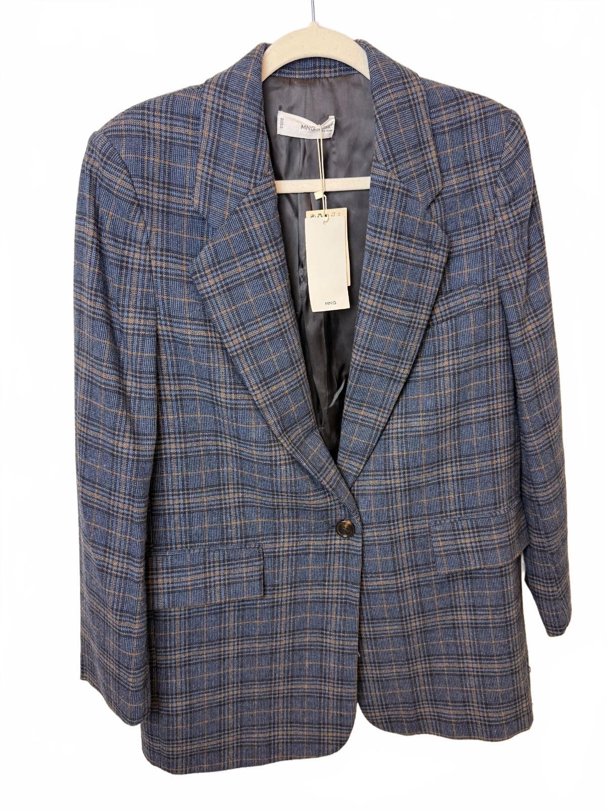 MANGO Paola Blue Plaid Wool Blend Blazer Jacket Women’s S NWT