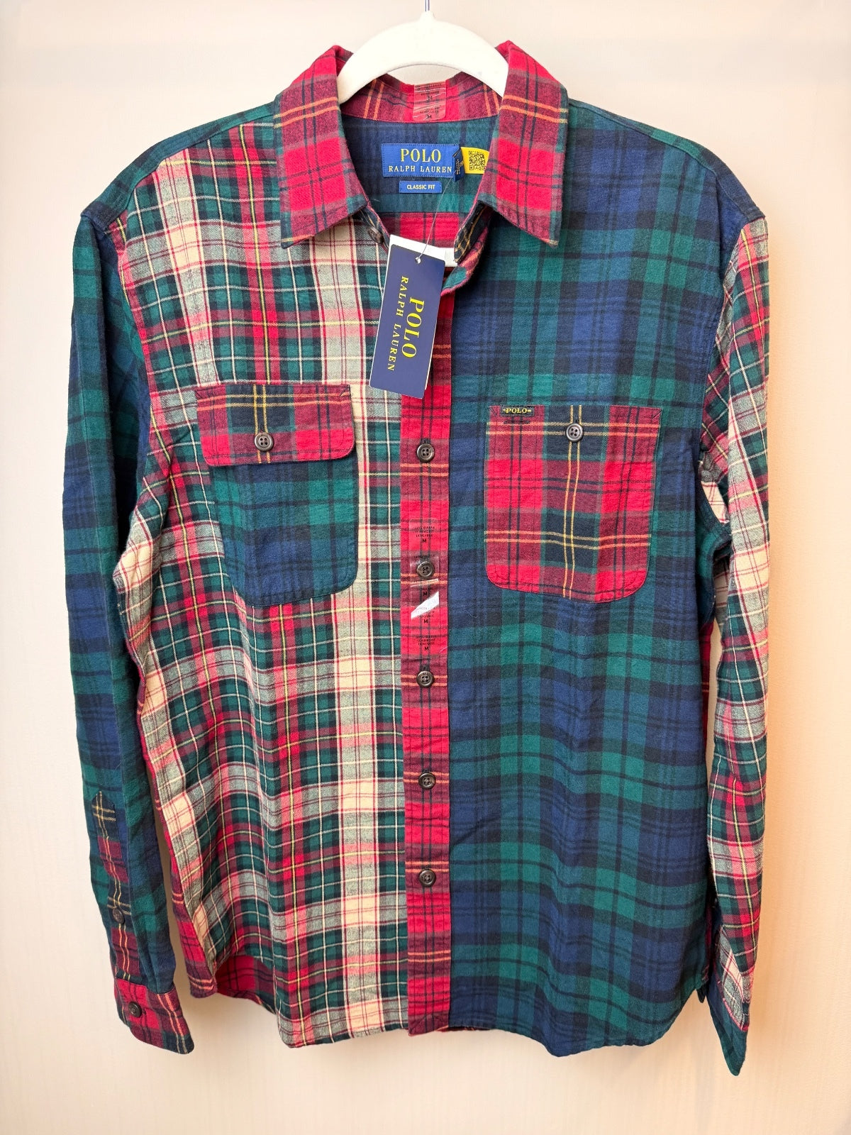 Polo Ralph Lauren Men's Plaid Brushed Oxford Fun Shirt Multicolor Patchwork M