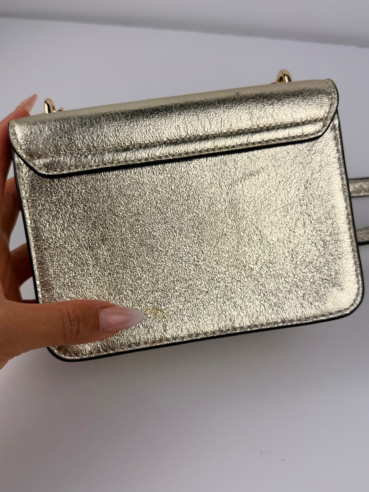 Tory Burch NWT Crinkle Metallic Mini Shoulder Bag Spark Gold 35629 Storage Marks
