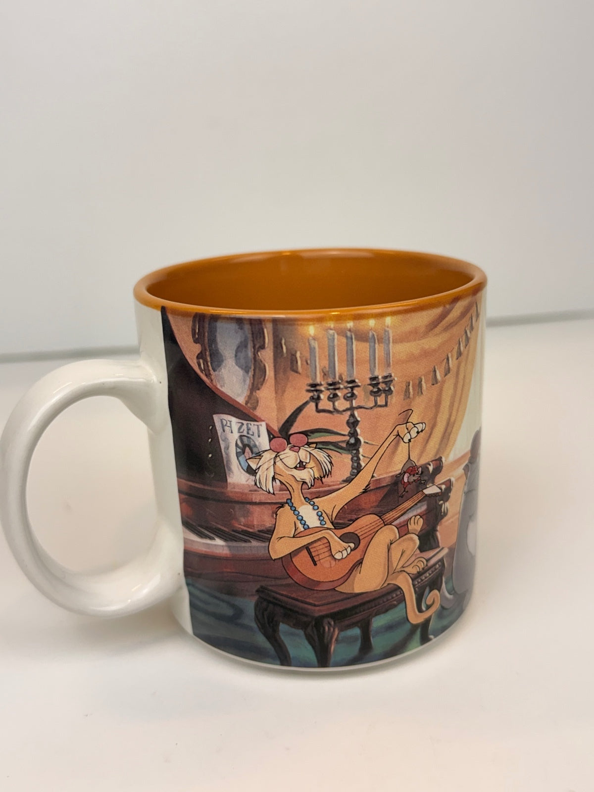 Vintage 90s Disney The Aristocats Ceramic Coffee Mug Caramel Brown Interior EXCELLENT CONDITION