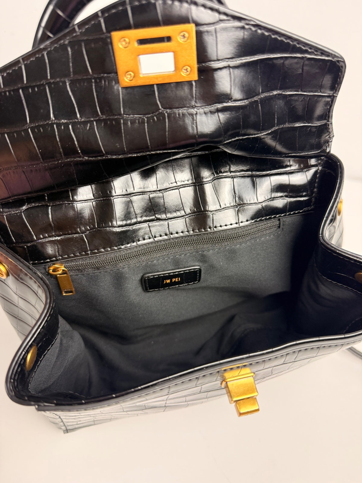 JW PEI Lucia Classic Top Handbag in Black Croc