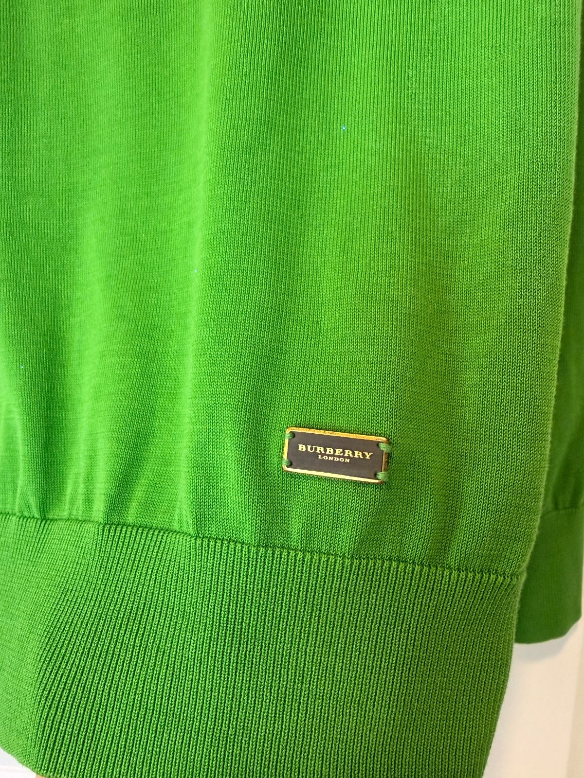 Burberry London Unisex Green V Neck Cotton Knit Sweater Pullover SZ M Old Money PRE-LOVED