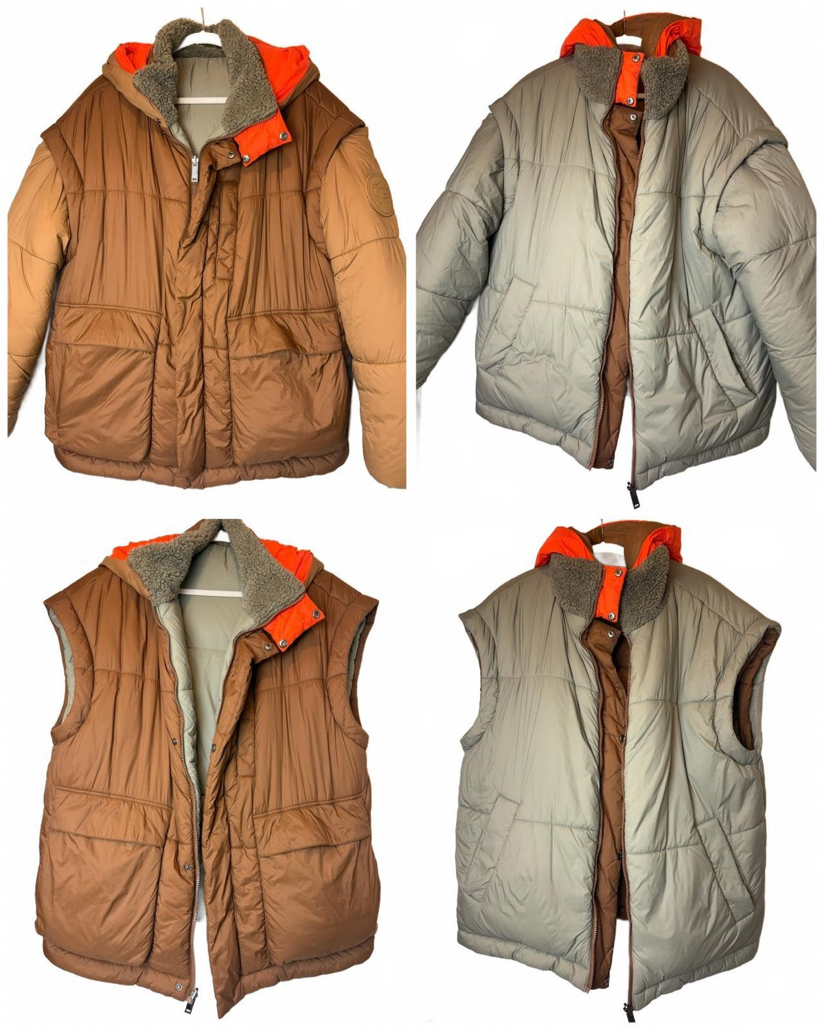 UGG Kristian Unisex 4-Way Reversible Puffer Jacket Vest S/M Moss Green Pecan PRE-OWNED