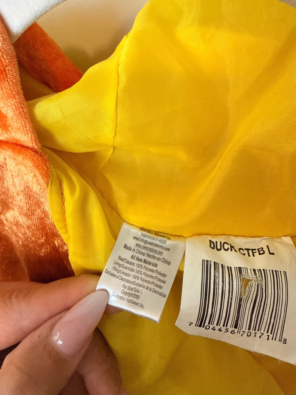 Celebrations Halloween Plush Duck Costume Kids Large Yellow Orange Full Body PRE-OWNED