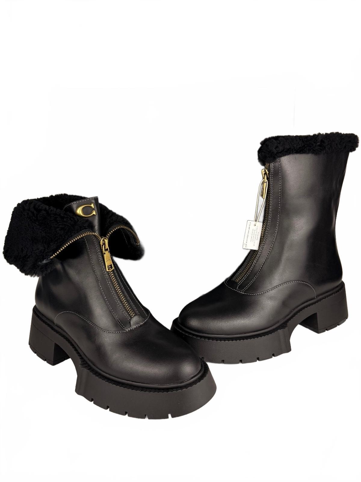 COACH Leah Genuine Shearling Trim Platform Zip Bootie Size 8.5 NEW | NO BOX