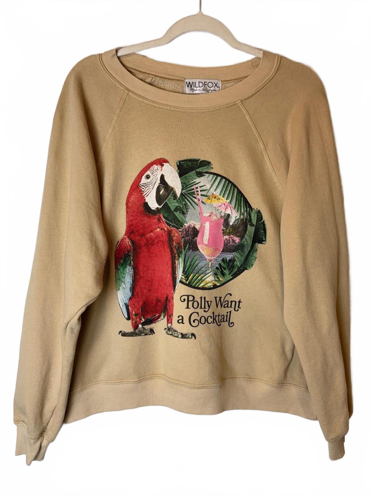 Wildfox Polly Want a Cocktail Parrot Graphic Sweatshirt Made in USA Women's M PRE-OWNED