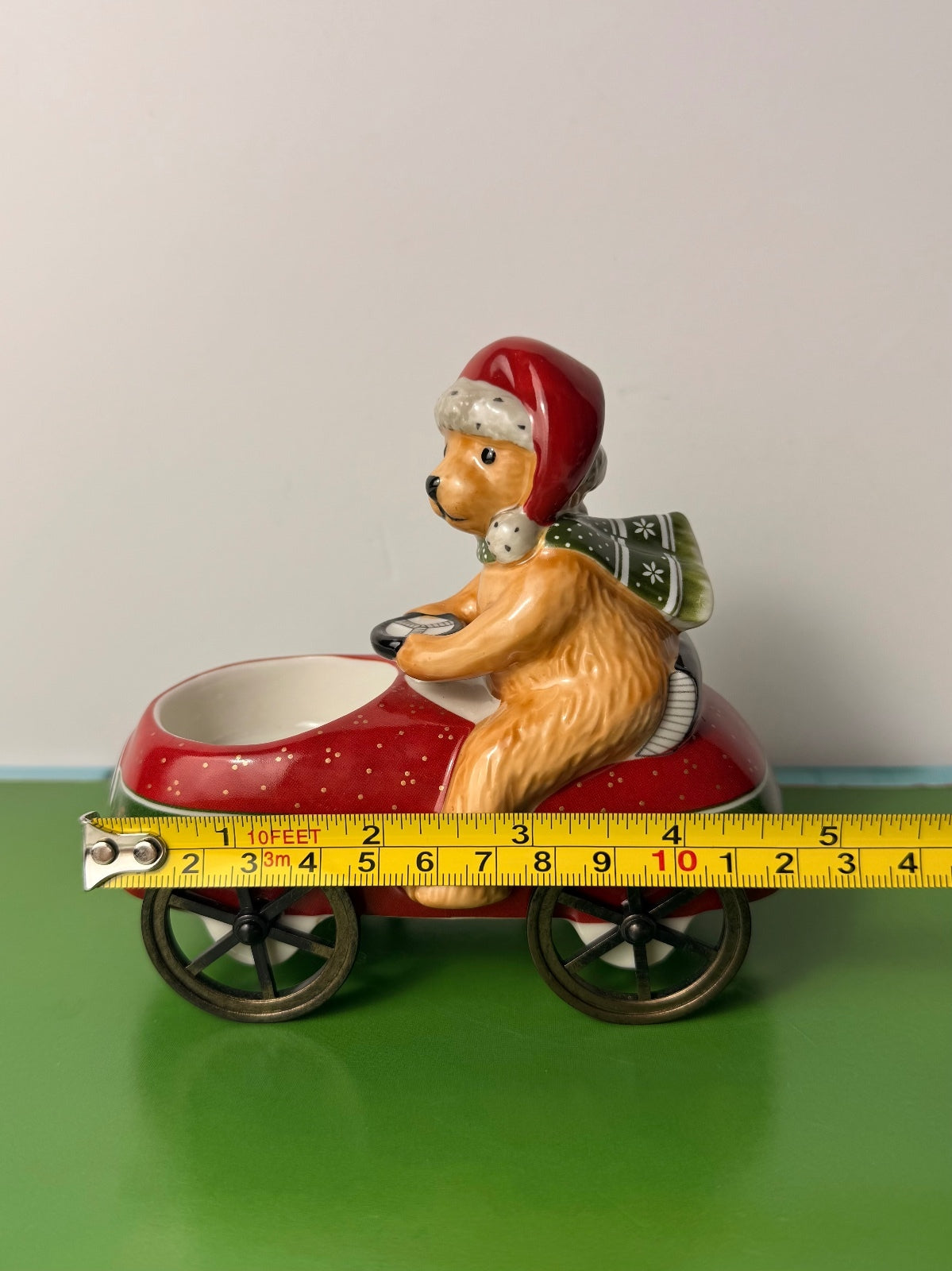 RARE RETIRED Villeroy & Boch Nostalgic Dreams Teddy on Wooden Cart Candle Holder