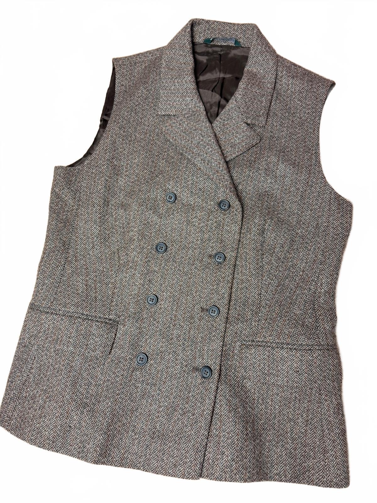 Vintage Laura Ashley 100% Wool Herringbone Double Breasted Vest (10) Made in UK PRE-OWNED (LIKE NEW)