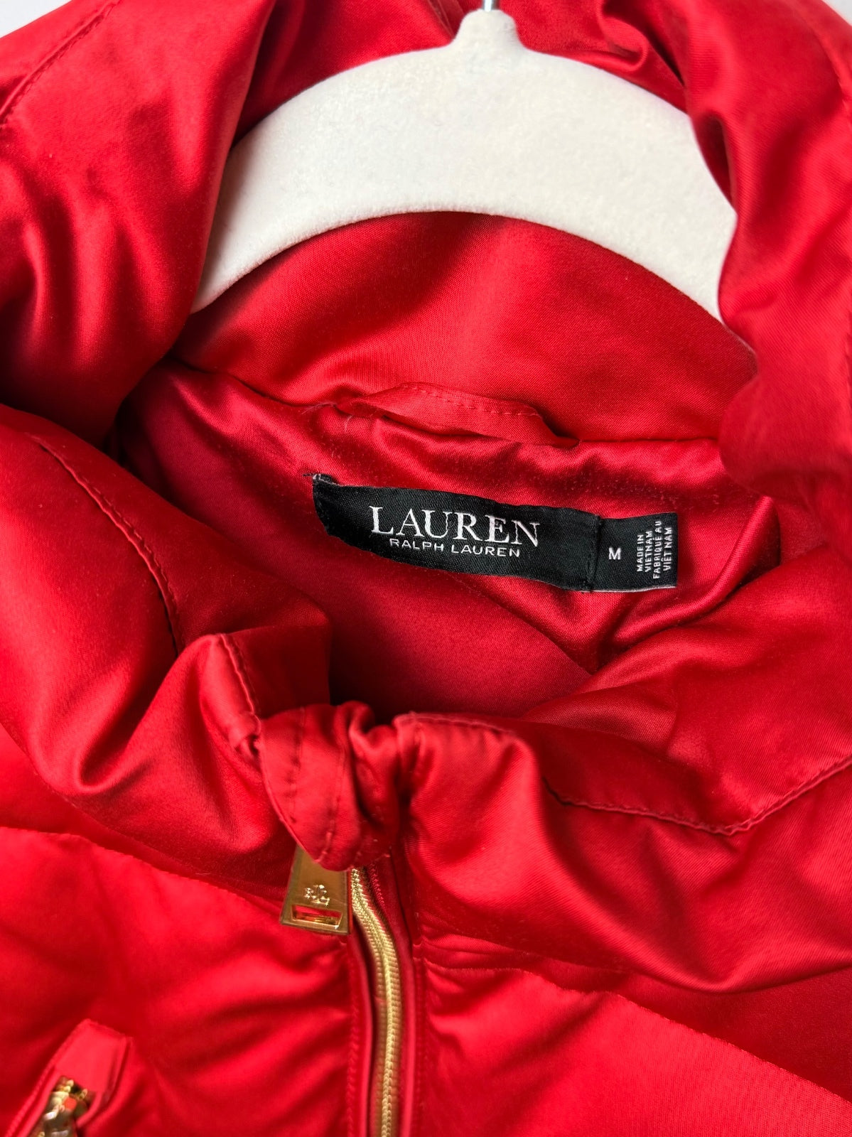Lauren Ralph Lauren Women's Lipstick Red Satin Down Puffer Jacket, Size M