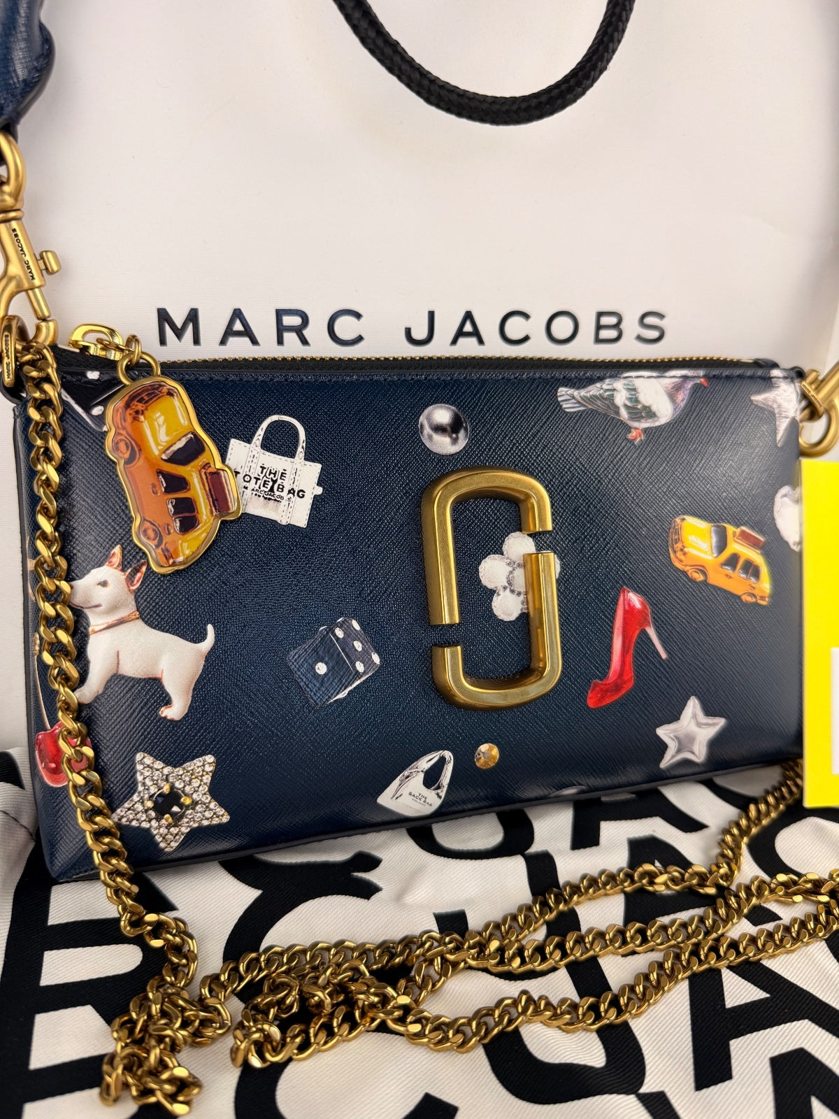 Marc Jacobs Trinket Snapshot Bag Navy Gold Chain NYC Taxi Charm