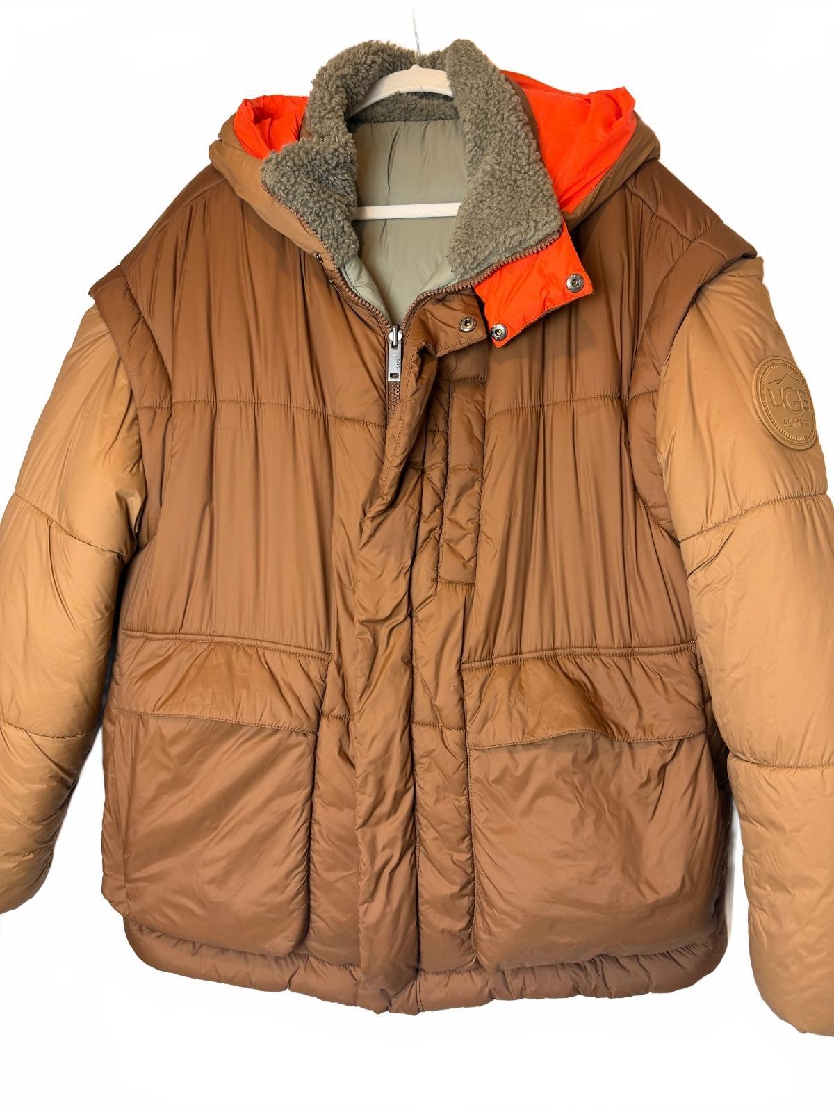 UGG Kristian Unisex 4-Way Reversible Puffer Jacket Vest S/M Moss Green Pecan PRE-OWNED