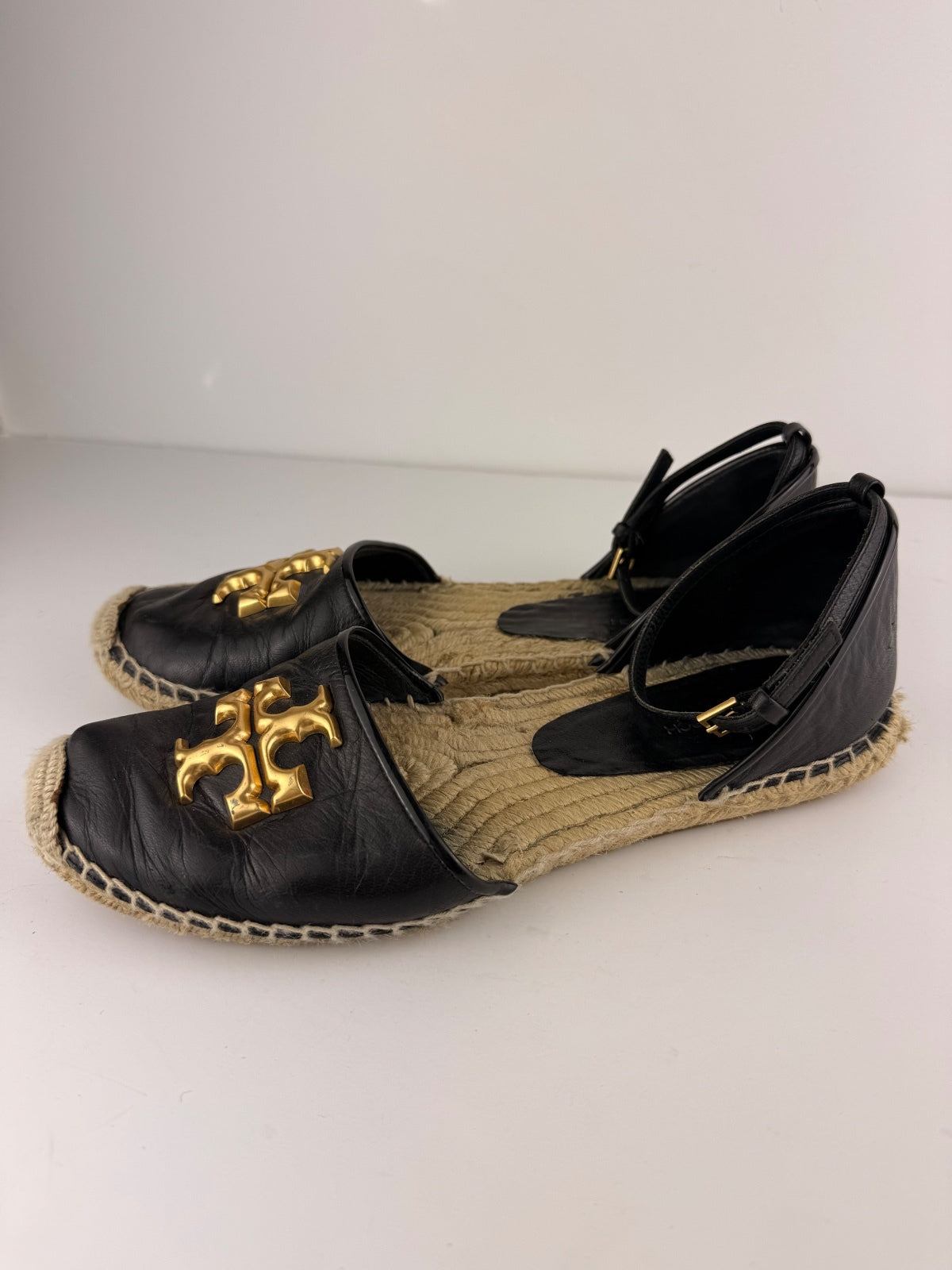 Tory Burch Eleanor D'Orsay Espadrille, Perfect Black, Size 8