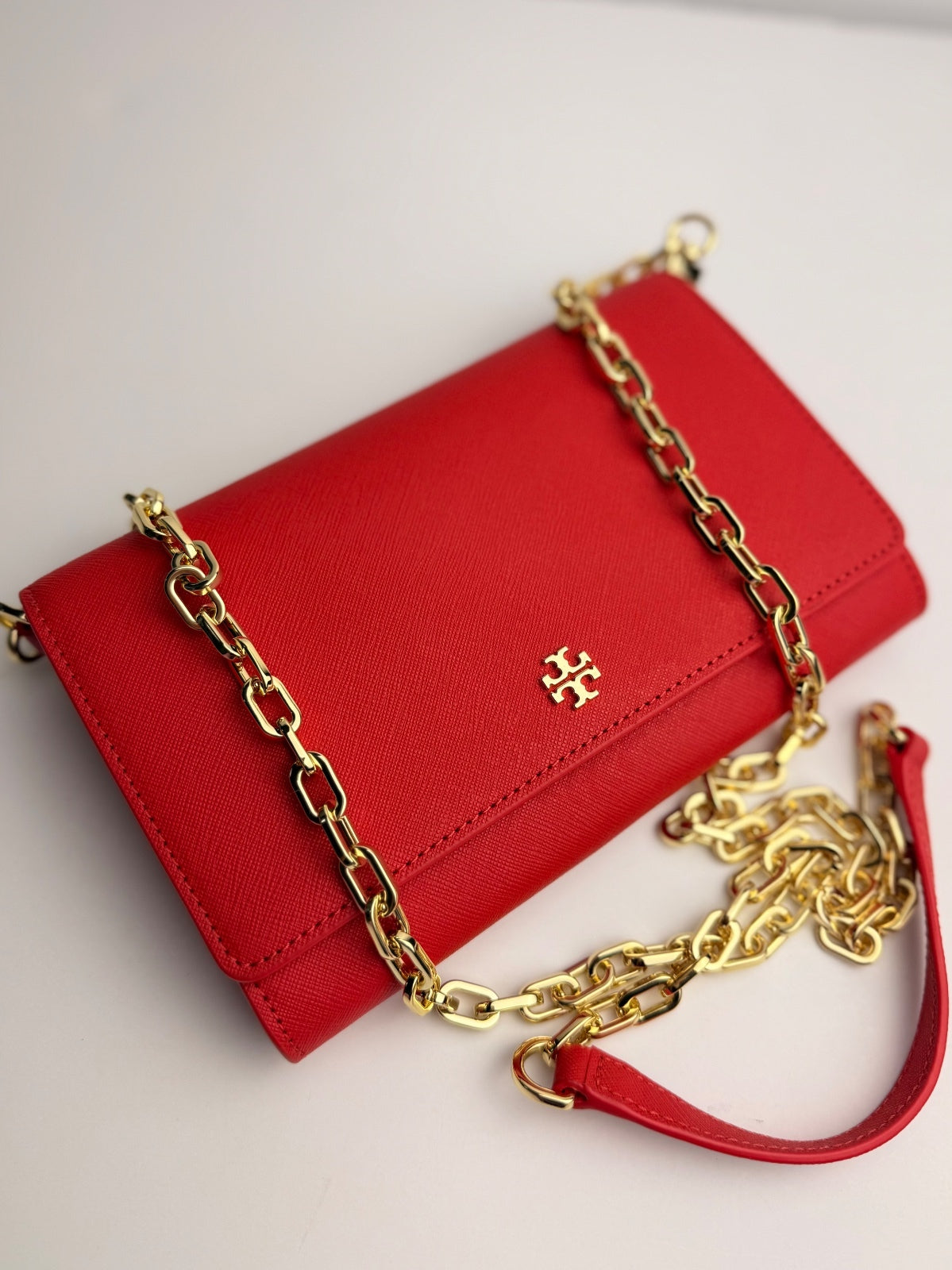Tory Burch Emerson Chain Wallet Crossbody Poppy Orange / Gold | Discontinued