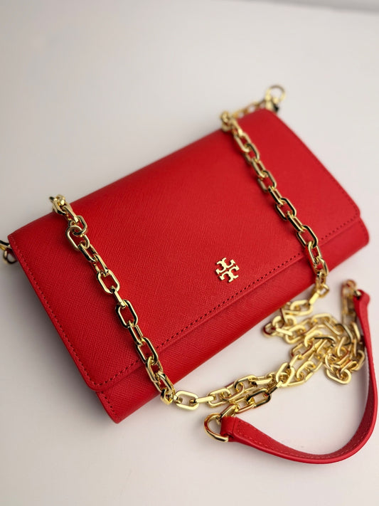 Tory Burch Emerson Chain Wallet Crossbody Poppy Orange / Gold | Discontinued NWT