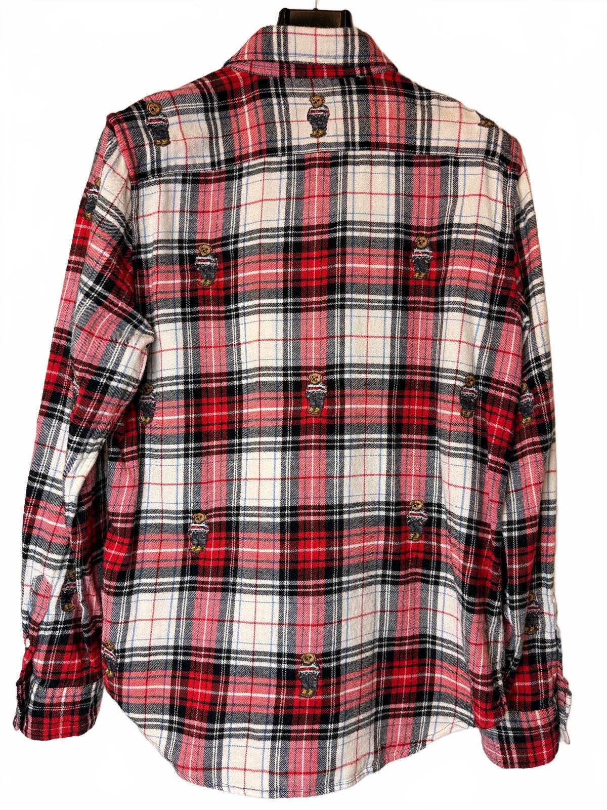 Polo Ralph Lauren All-Over Polo Bear Plaid Flannel Shirt, Size L | PRE-OWNED
