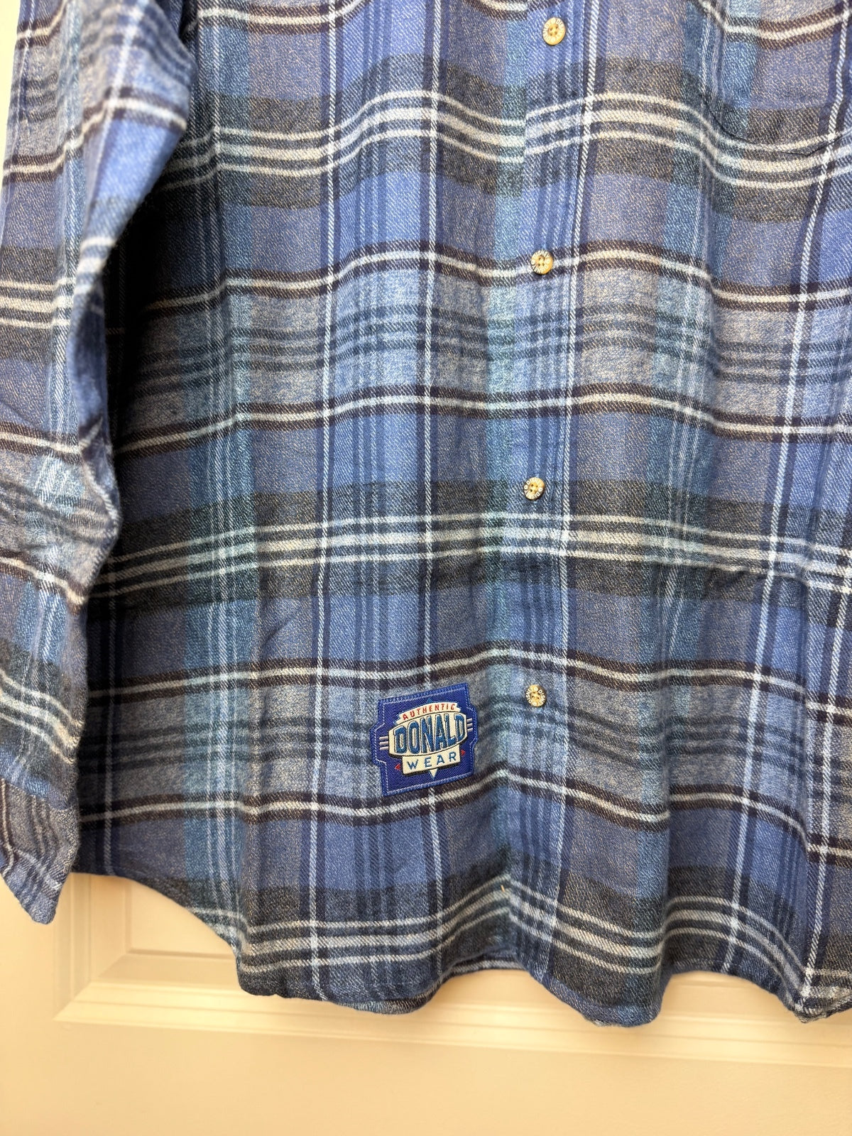 Vintage Disney Donald Duck Blue Plaid Flannel Button Down Shirt XL 100% Cotton NWOT