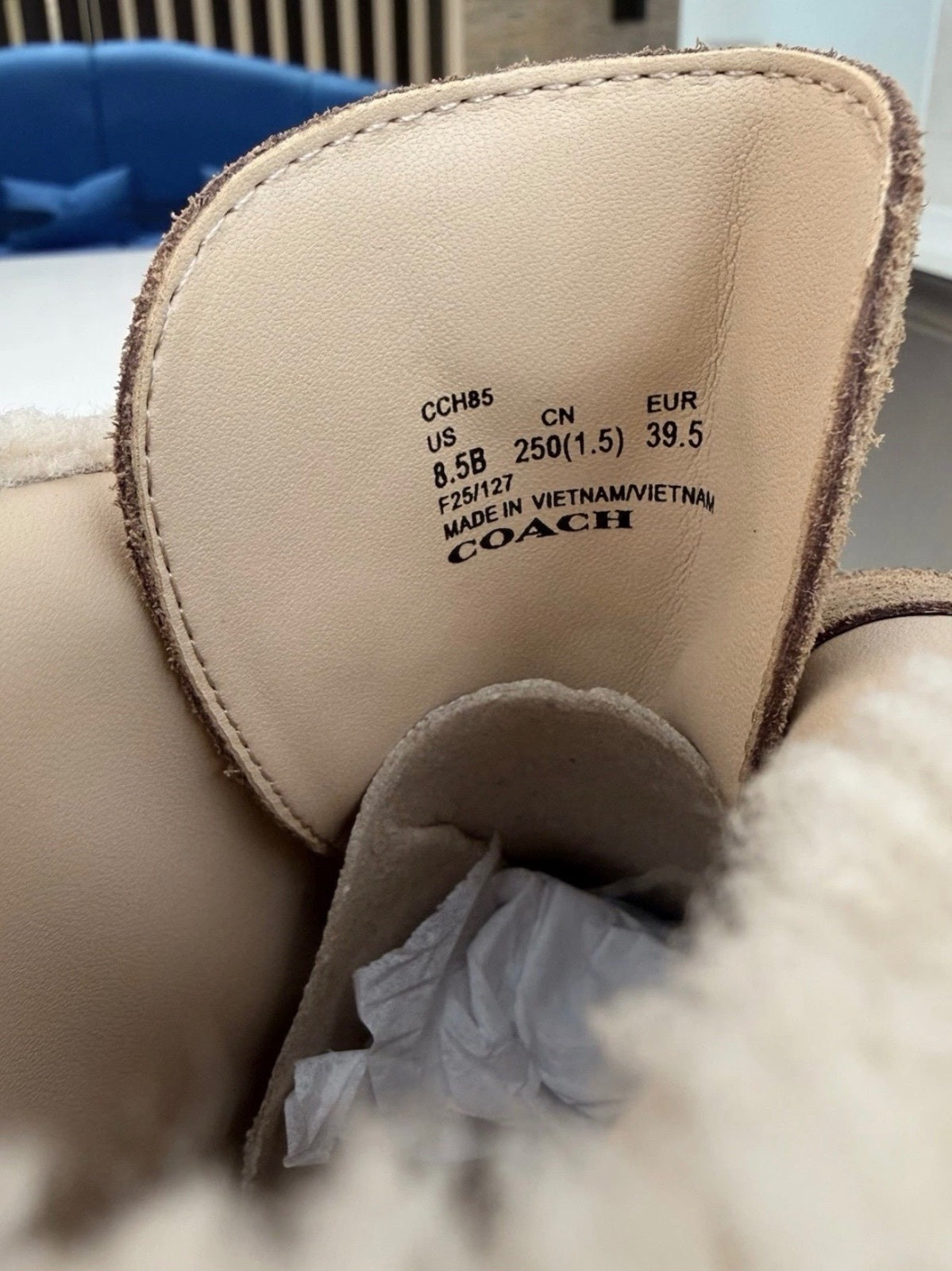 Coach Leah Platform Suede And Shearling Booties - Coconut/Natural Size 8.5