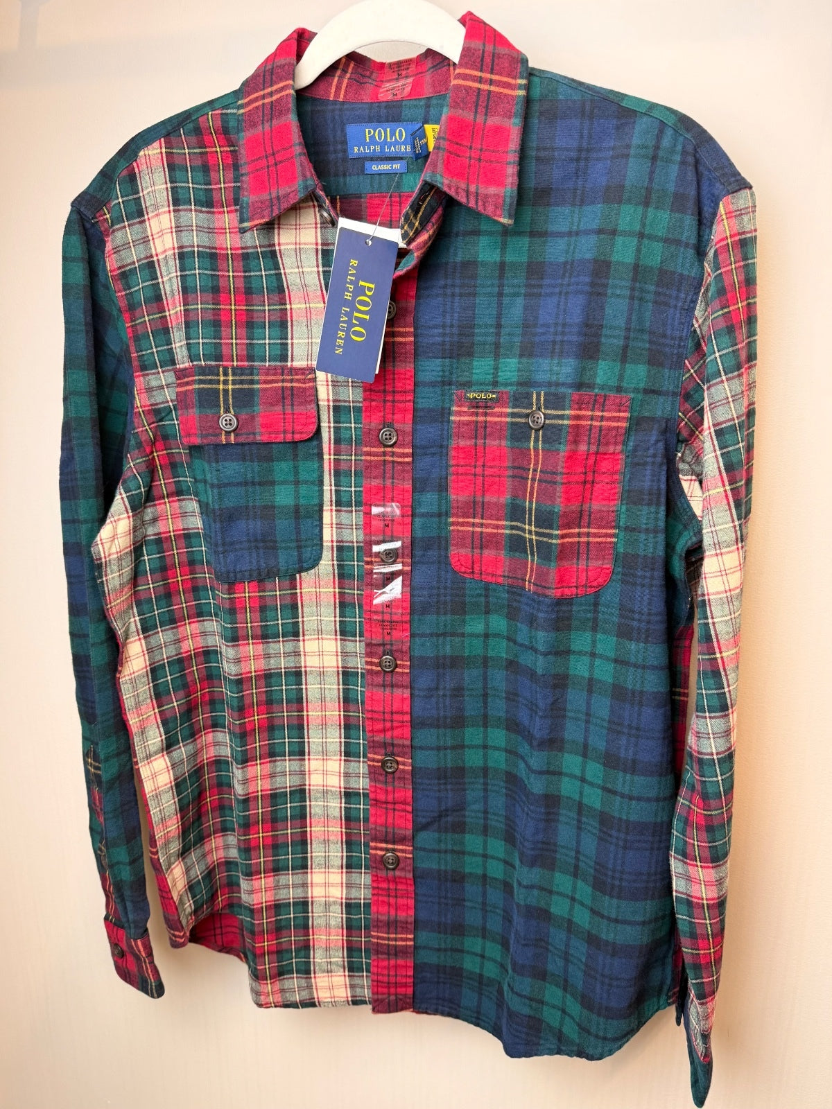 Polo Ralph Lauren Men's Plaid Brushed Oxford Fun Shirt Multicolor Patchwork M