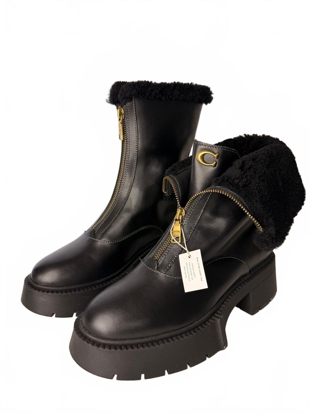 COACH Leah Genuine Shearling Trim Platform Zip Bootie Size 8.5 NEW | NO BOX
