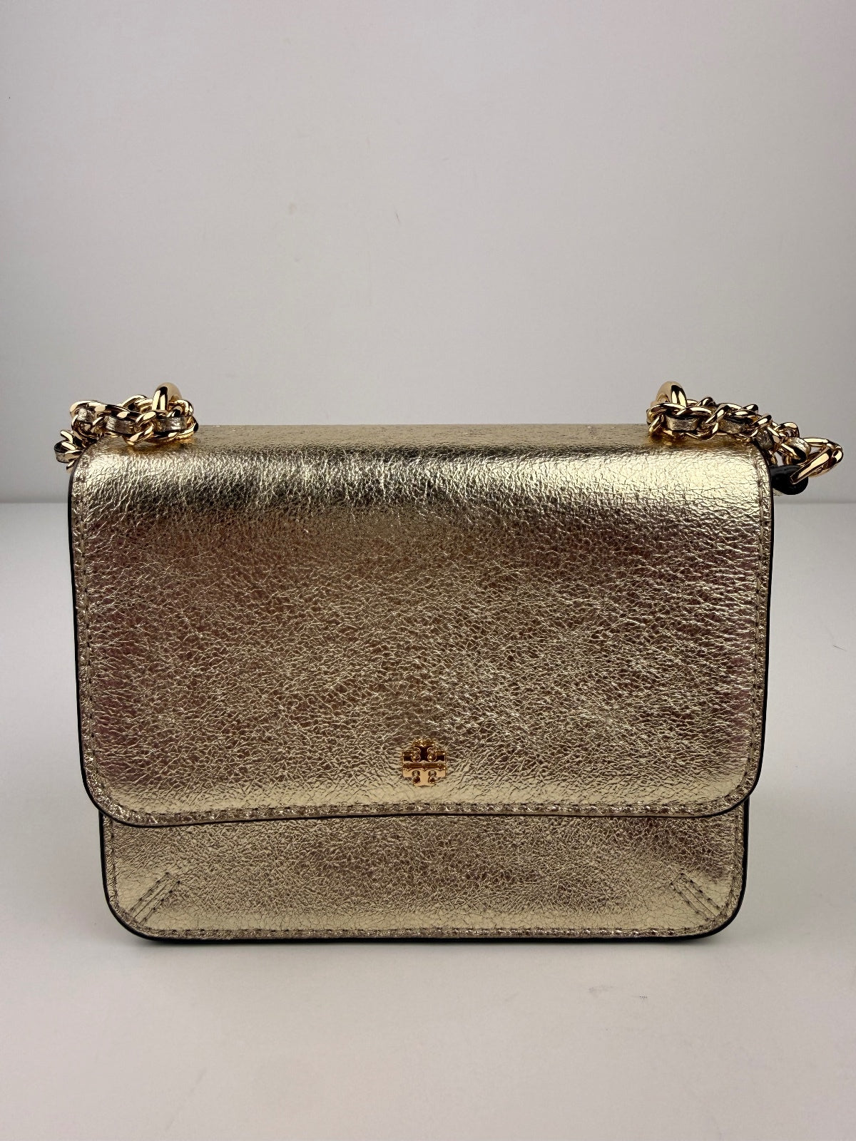 Tory Burch NWT Crinkle Metallic Mini Shoulder Bag Spark Gold 35629 Storage Marks