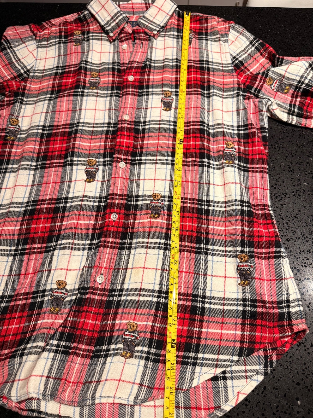 Polo Ralph Lauren All-Over Polo Bear Plaid Flannel Shirt, Size L | PRE-OWNED