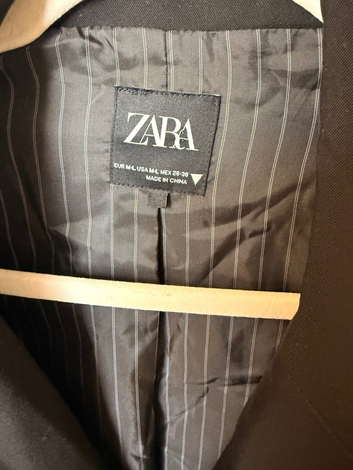 ZARA Black Label Oversized Blazer Double Lapel Tie Waist Black Size M-L PRE-OWNED EXCELLENT